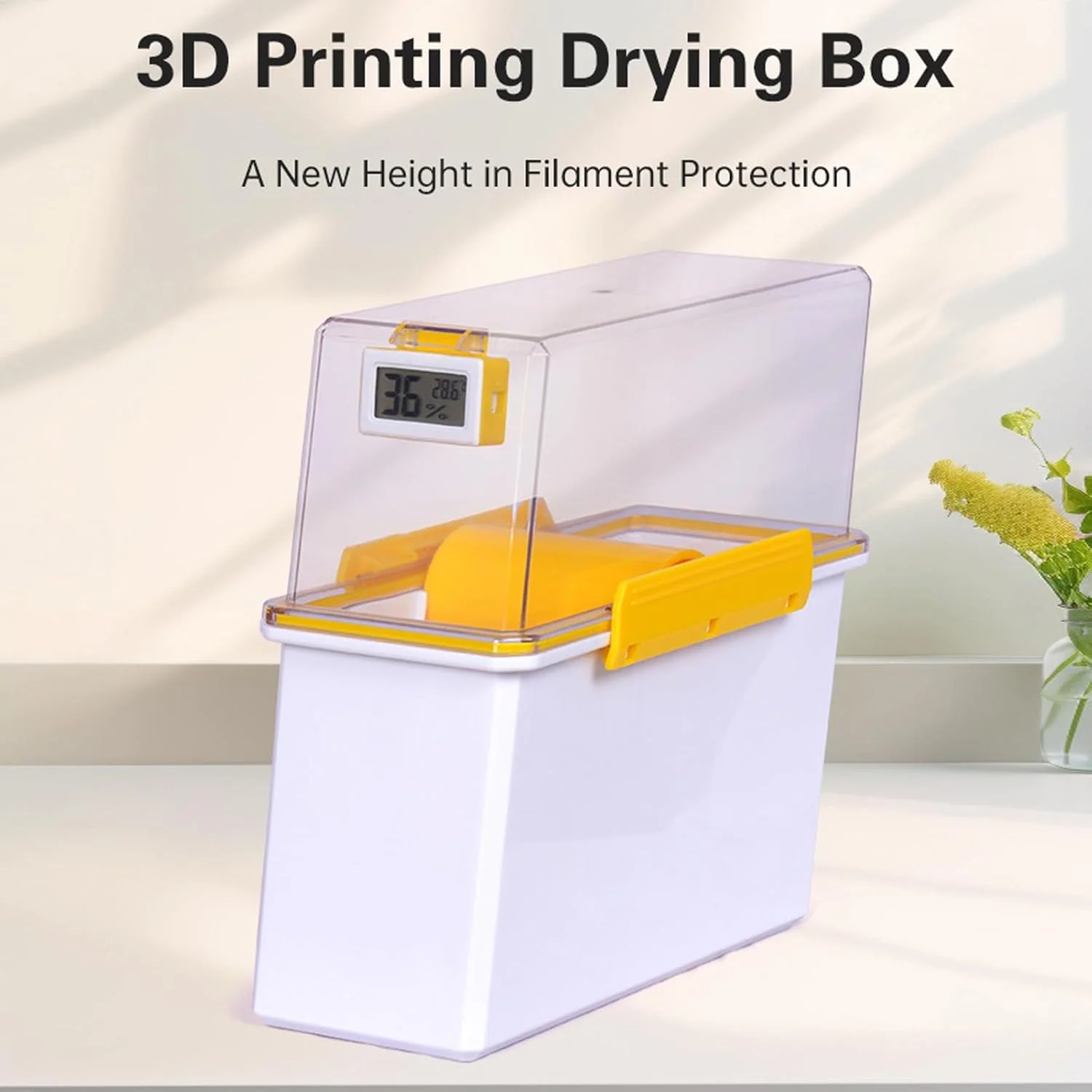 جعبه خشک کننده فیلامنت پرینت سه بعدی، محفظه نگهداری و آب بندی فیلامنت 1 کیلوگرمی با نگهدارنده قرقره، دماسنج و رطوبت سنج، سازگار با PLA جعبه خشک کننده فیلامنت پرینت سه بعدی، محفظه نگهداری و آب بندی فیلامنت 1 کیلوگرمی با نگهدارنده قرقره، دماسنج و رطوبت سنج، سازگار با PLA