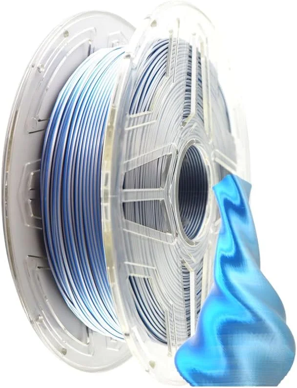 فیلامنت PLA ابریشمی دو رنگ LeoPlas، قطر 1.75 میلی‌متر، براق و ابریشمی، 1 کیلوگرم، برای مواد چاپ سه بعدی (آبی-نقره‌ای)