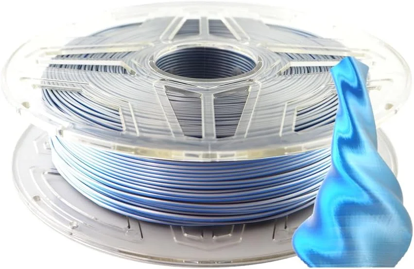 فیلامنت PLA ابریشمی دو رنگ LeoPlas، قطر 1.75 میلی‌متر، براق و ابریشمی، 1 کیلوگرم، برای مواد چاپ سه بعدی (آبی-نقره‌ای)