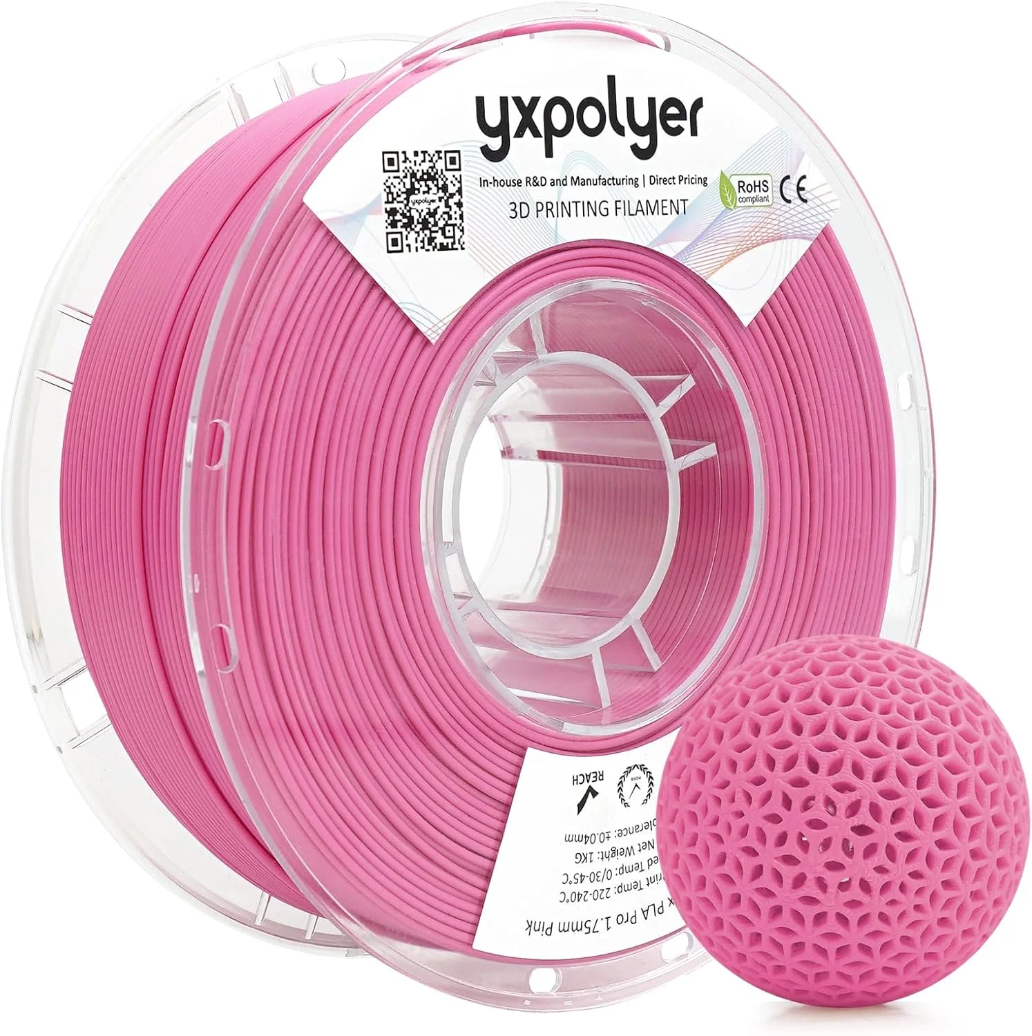 فیلامنت پرینتر سه بعدی PLA Pro انعطاف پذیر YXPOLYER برای توپ بسکتبال بدون هوا، PLA نرم و منعطف 1.75mm یک کیلوگرم صورتی