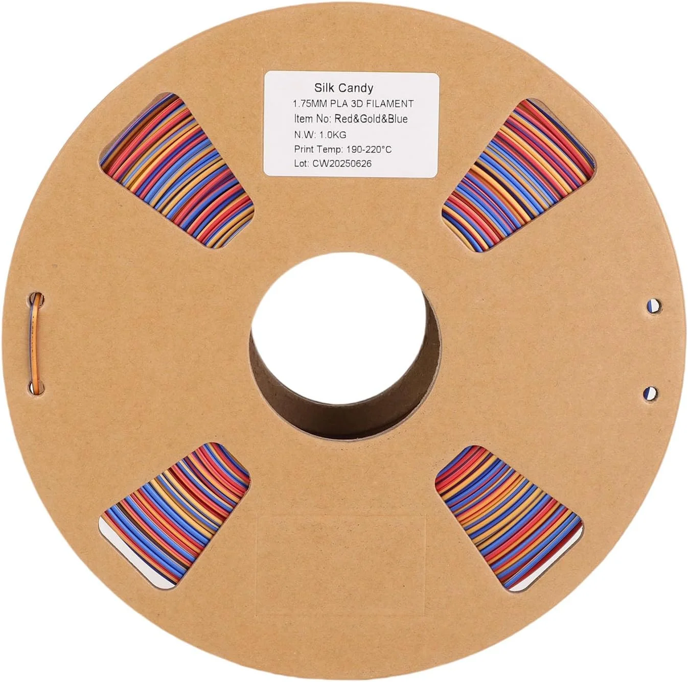 فیلامنت PLA رنگی JTLB، ابریشمی 1.75 میلی متر 3 در 1 1 کیلوگرم لوازم پرینتر سه بعدی قرمز طلایی آبی برای چاپ ذرت تجزیه پذیر