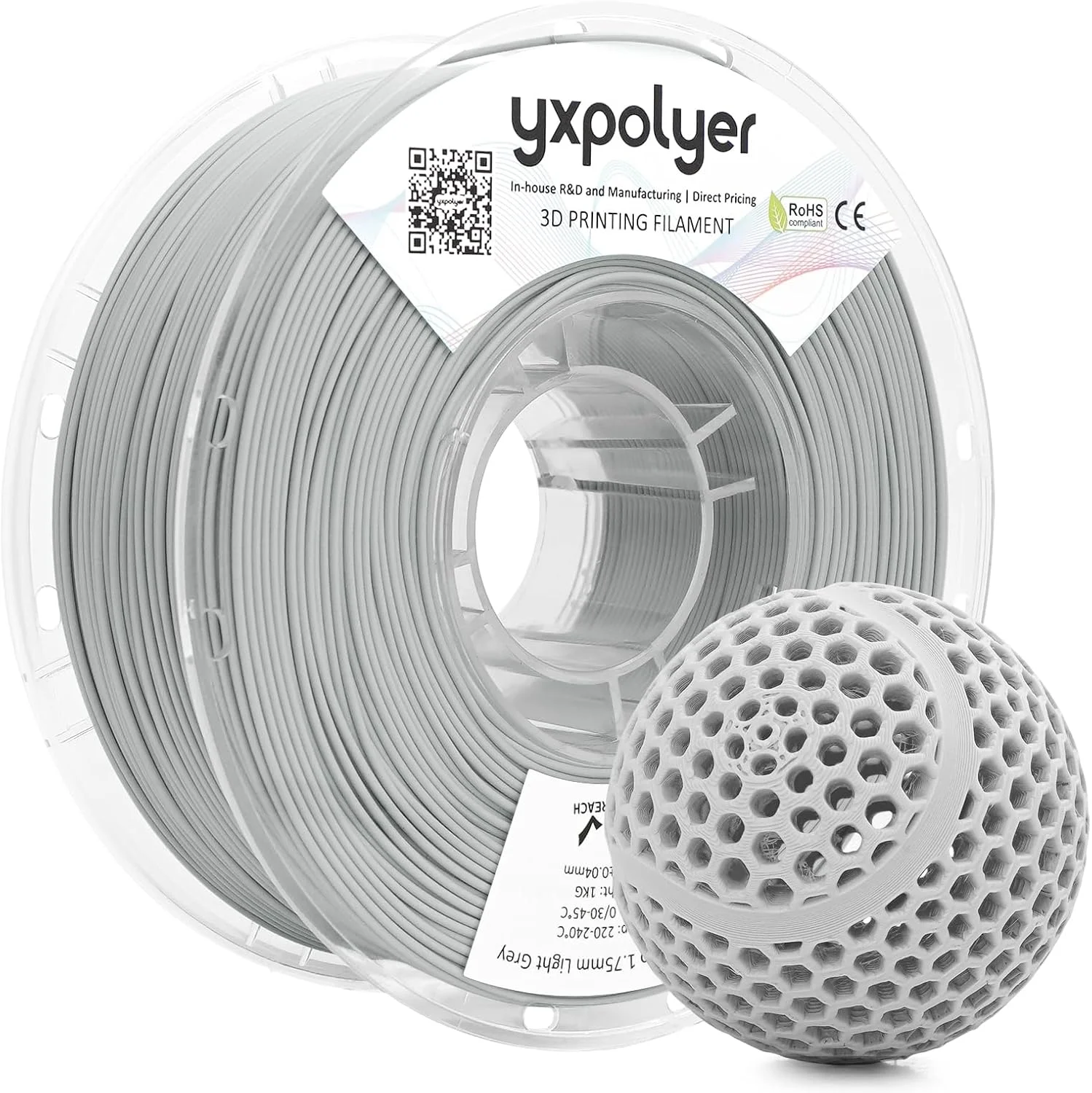 فیلامنت پرینتر سه بعدی PLA Pro انعطاف پذیر YXPOLYER برای توپ بسکتبال بدون هوا، PLA نرم و منعطف، 1.75 میلی متر 1 کیلوگرم، خاکستری
