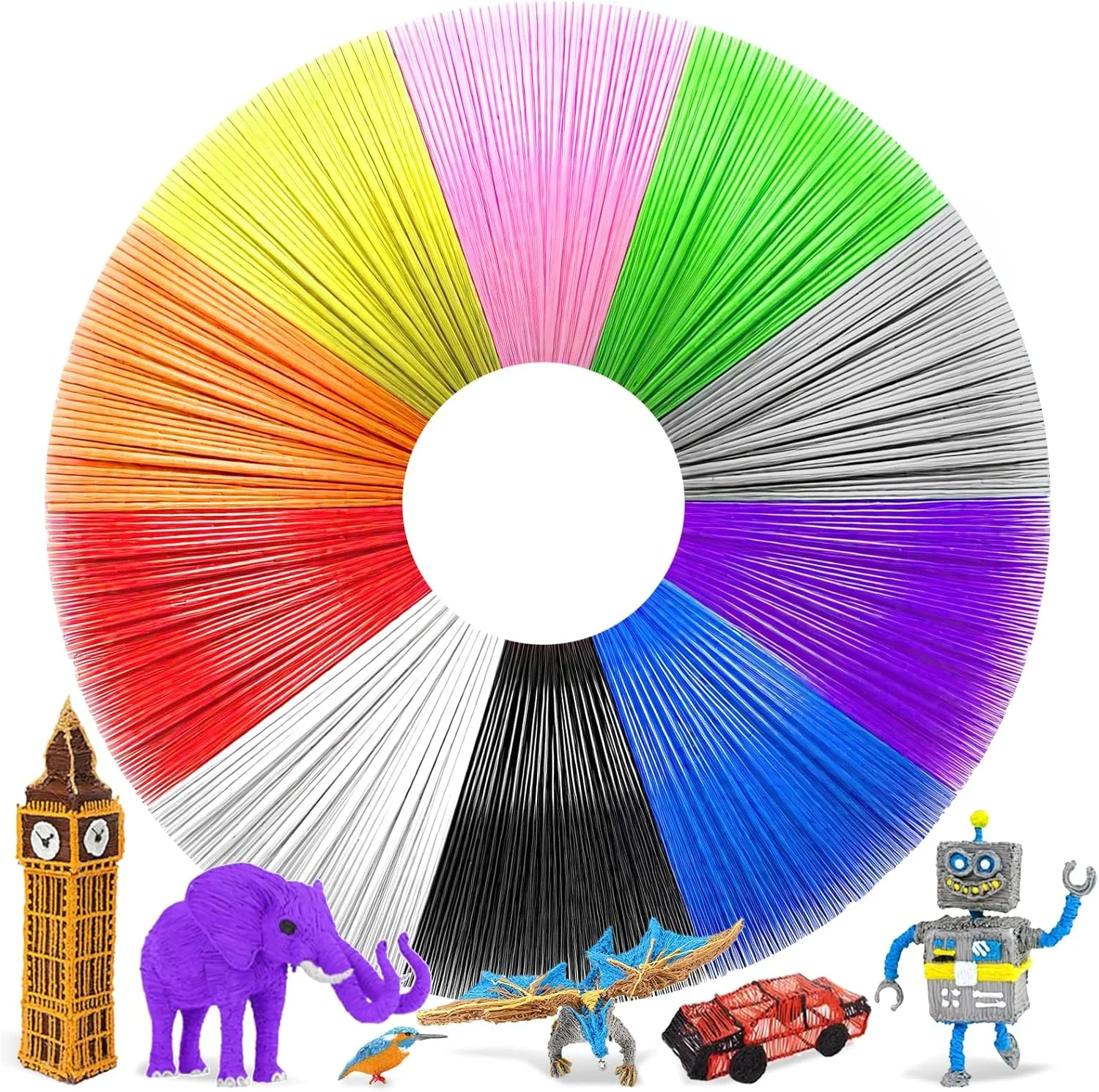 فیلامنت قلم سه بعدی PCL، 10 رنگ، فیلامنت پرینتر سه بعدی 1.75 میلی متر برای دماهای پایین، قلم سه بعدی کودکان و لوازم جانبی قلم چاپ سه بعدی، 50 متر