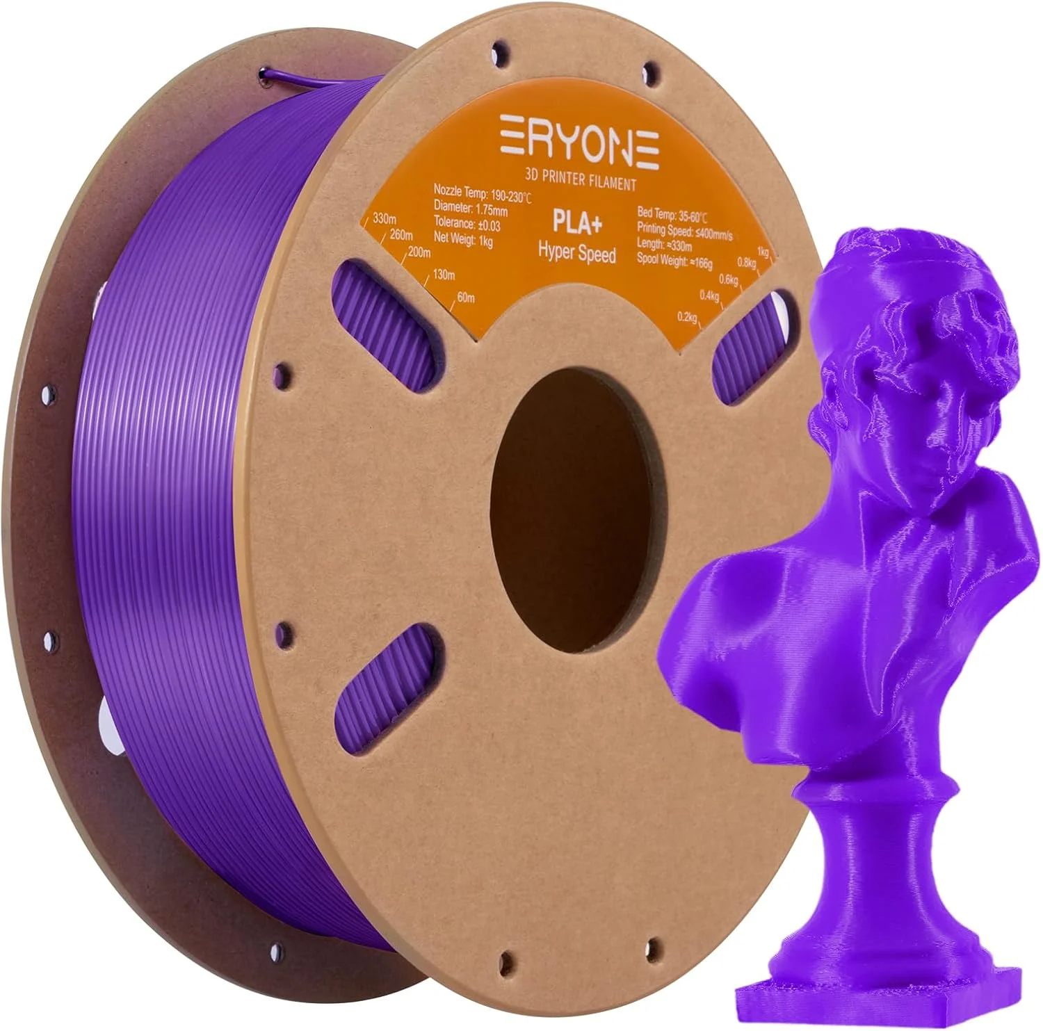 فیلامنت PLA+ سرعت بالا ERYONE، 1.75 میلی متر +/- 0.03 میلی متر، فیلامنت سریع PLA Plus برای پرینت سه بعدی با سرعت 30-400 میلی متر بر ثانیه، 1 کیلوگرم (2.2 پوند) / حلقه، بنفش