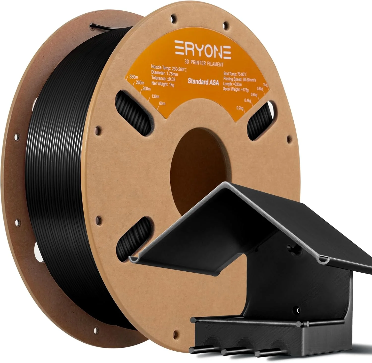 فیلامنت ASA اریون 1.75mm +/- 0.03mm، فیلامنت پرینتر سه بعدی ASA مناسب برای چاپ قطعات کاربردی فضای باز، 1 کیلوگرم (2.2 پوند) / قرقره، مشکی