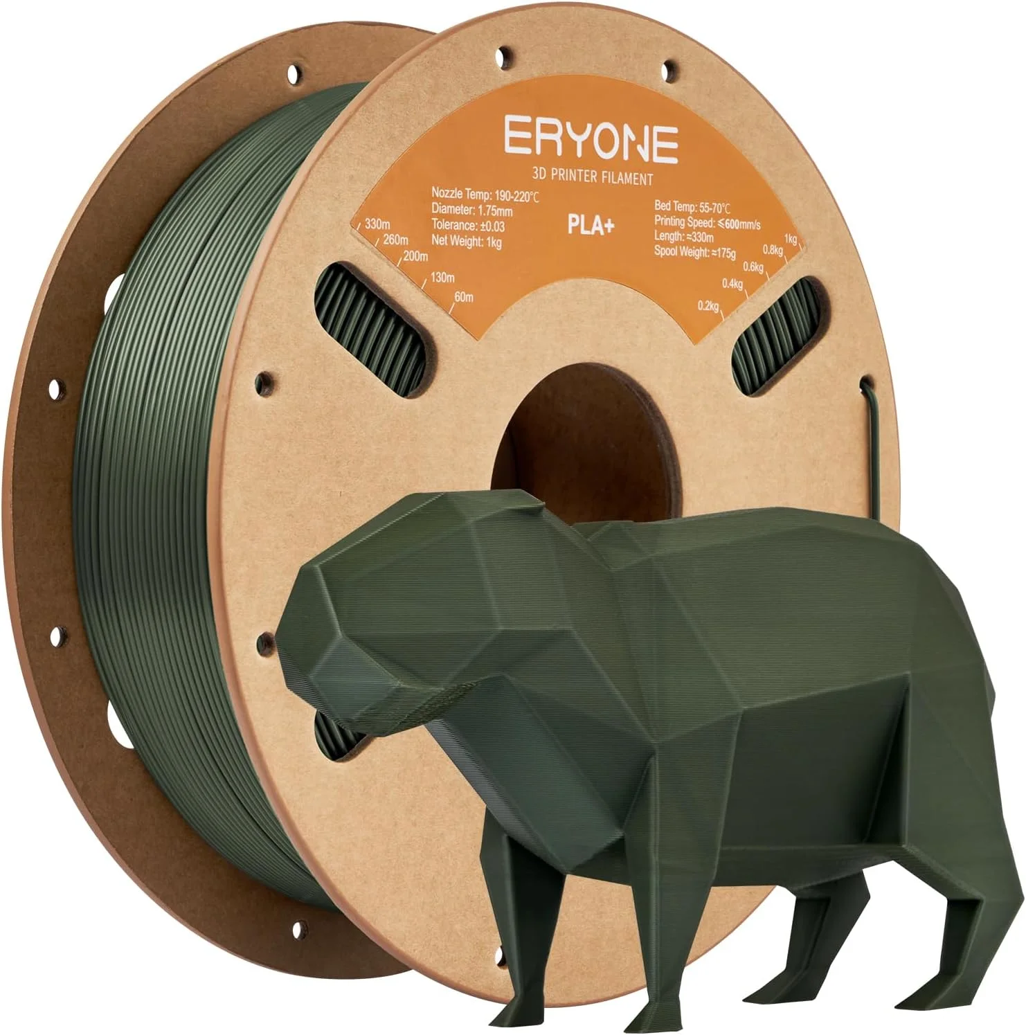 فیلامنت PLA+ اریون، 1.75 میلی‌متر، فیلامنت چاپگر سه بعدی PLA پلاس، فیلامنت چاپ سه بعدی PLA Pro، 1 کیلوگرم در هر قرقره، سبز ارتشی