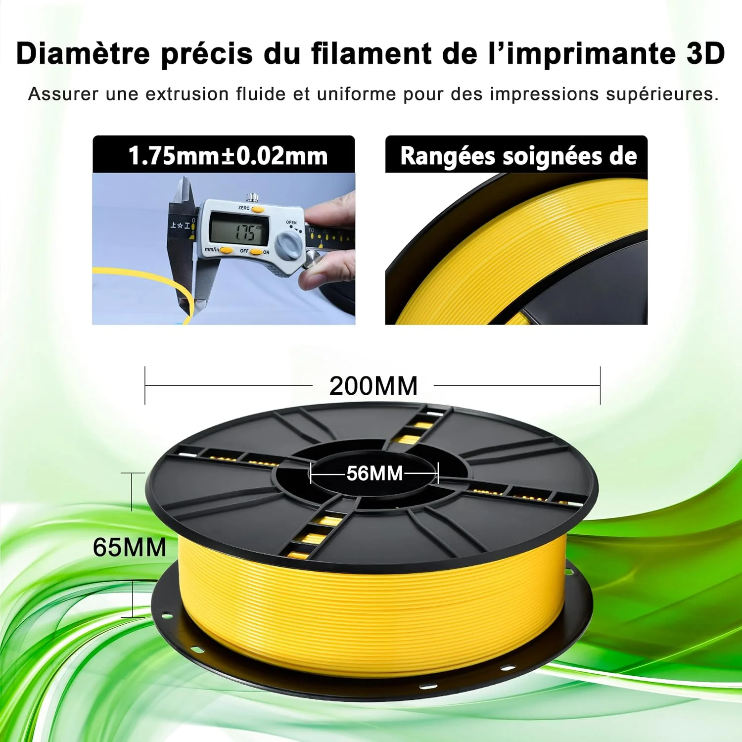 فیلامنت پرینت سه بعدی PLA Plus مدل iBOSS، قطر 1.75 میلی‌متر، دقت ابعادی +/- 0.03 میلی‌متر، رول 1 کیلوگرمی (2.2 پوند) - فیلامنت پرینت سه بعدی برای پرینتر سه بعدی - زرد