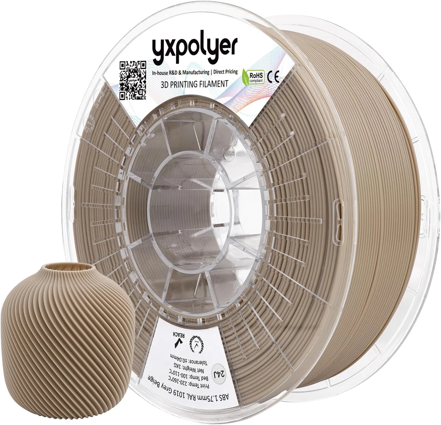 فیلامنت ABS، ABS+، ABS Pro، ABS Plus برای پرینت سه بعدی، قطر 1.75 میلی متر، وزن 1 کیلوگرم، خاکستری، بژ، فیلامنت پرینتر سه بعدی، استحکام بالا، مقاوم در برابر رطوبت