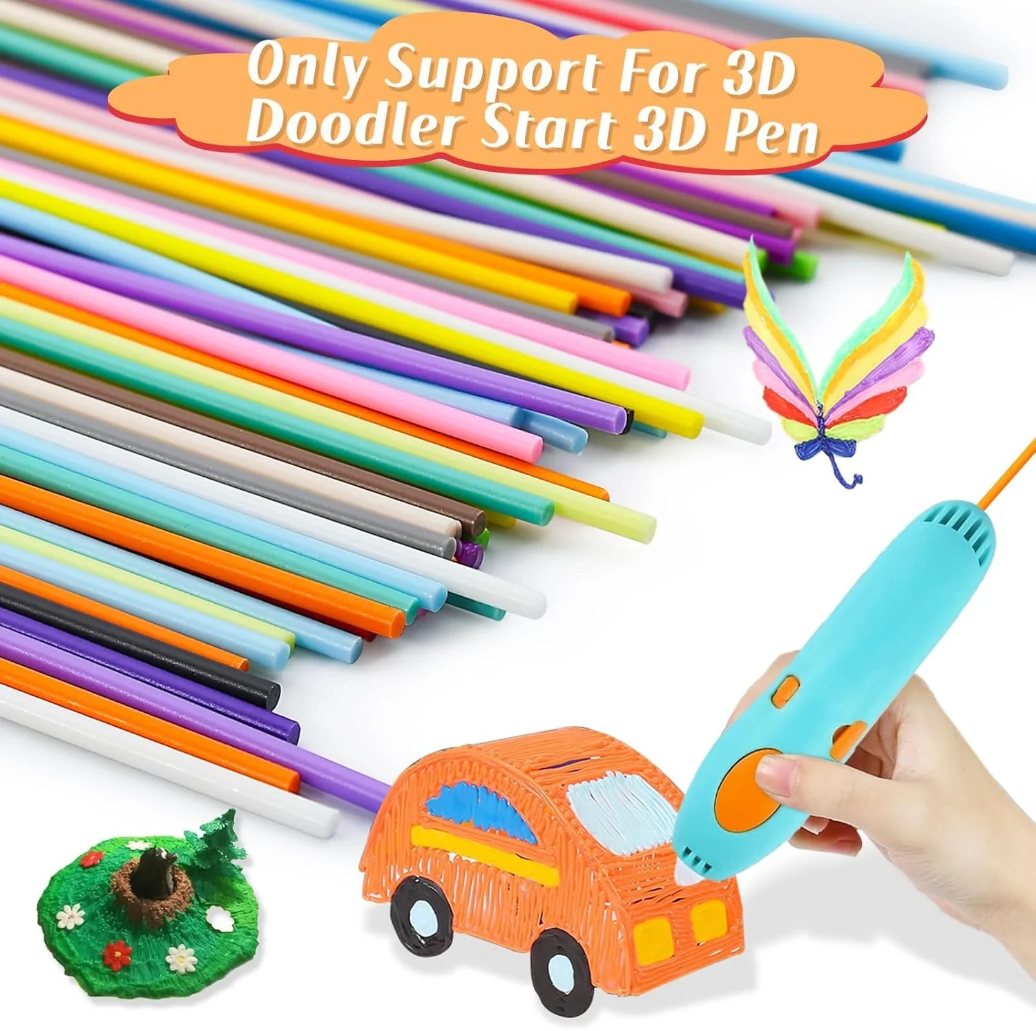 مجموعه 110 عددی فیلامنت پرینتر سه بعدی در 22 رنگ، مناسب برای قلم سه بعدی استارت، ضخامت 2.5 میلی متر، فیلامنت PCL با دمای چاپ پایین، طول هر فیلامنت 15 سانتی متر، هر رنگ 5 عدد