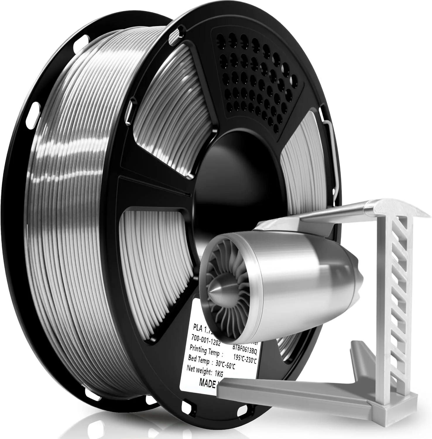 فیلامنت PLA ابریشمی GEEETECH 1.75mm برای پرینتر سه بعدی، متریال براق شبیه فلز 1 کیلوگرم (2.2 پوند) 1 قرقره، دقت ابعادی +/- 0.03 میلی متر، نقره ای متالیک