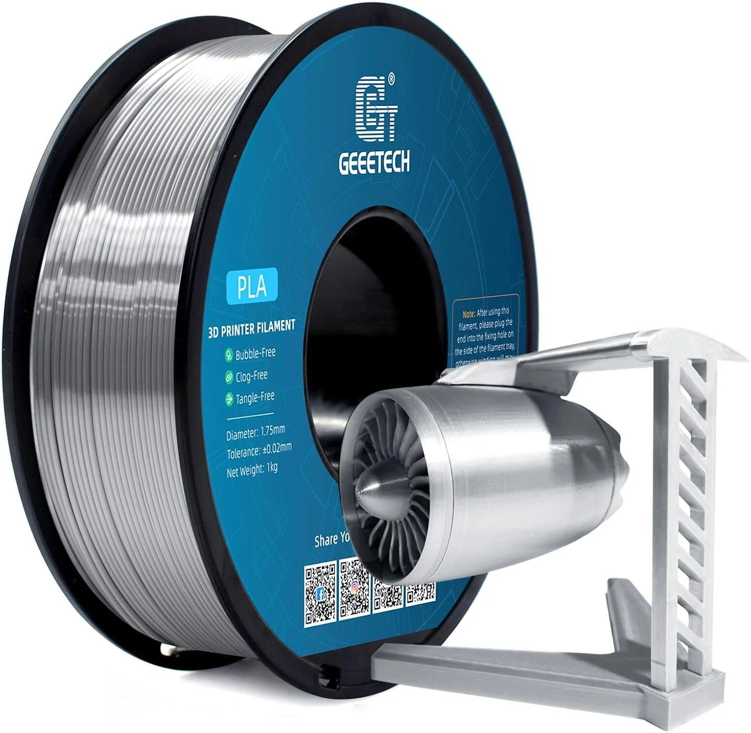 فیلامنت PLA ابریشمی GEEETECH 1.75mm برای پرینتر سه بعدی، متریال براق شبیه فلز 1 کیلوگرم (2.2 پوند) 1 قرقره، دقت ابعادی +/- 0.03 میلی متر، نقره ای متالیک