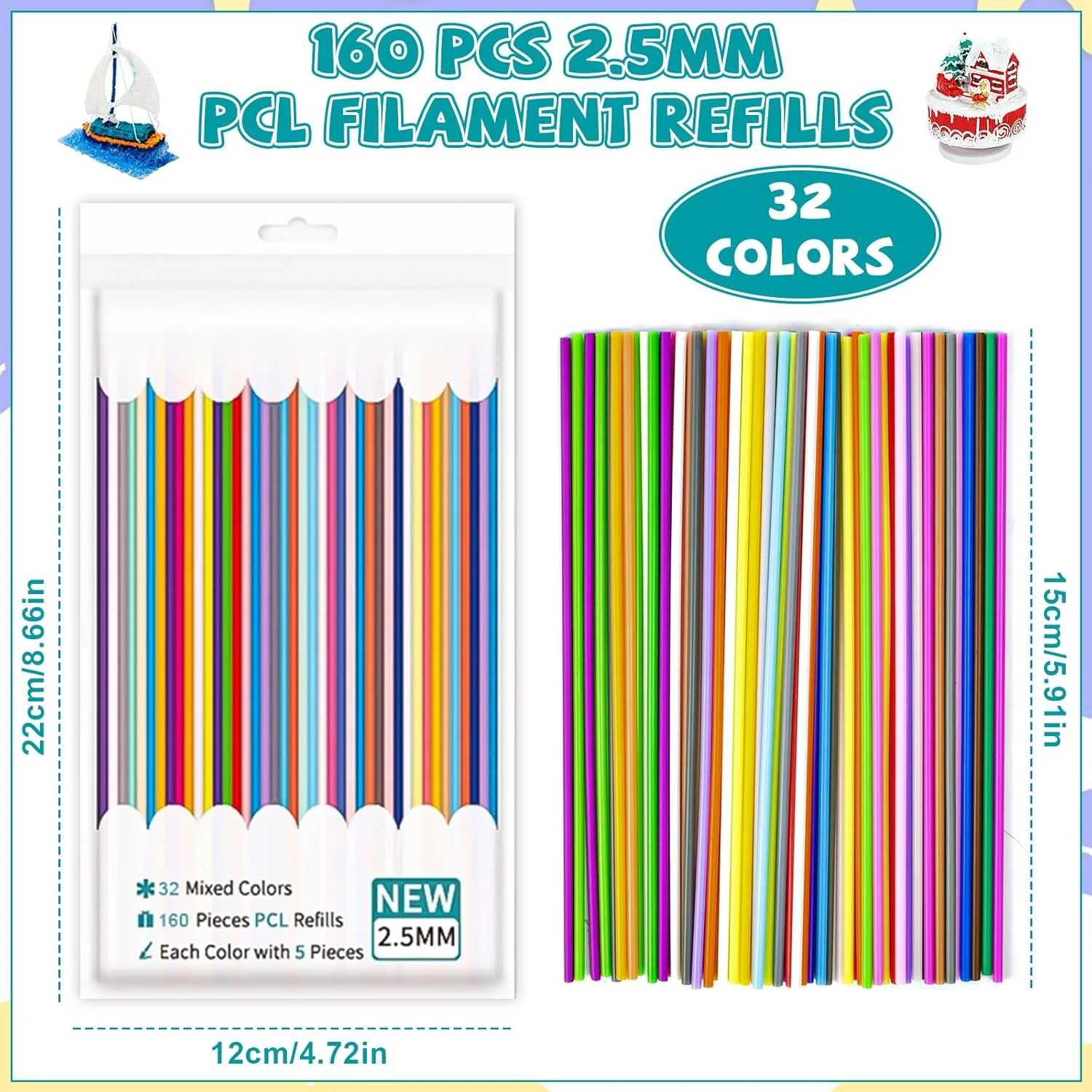 بسته 160 عددی میله های رنگی سه بعدی، 32 رنگ، فیلامنت قلم سه بعدی 15 سانتی متر در 2.5 میلی متر، فیلامنت PCL، لوازم جانبی قلم سه بعدی با دمای چاپ پایین برای کودکان، قلم فشاری سه بعدی بسته 160 عددی میله های رنگی سه بعدی، 32 رنگ، فیلامنت قلم سه بعدی 15 سانتی متر در 2.5 میلی متر، فیلامنت PCL، لوازم جانبی قلم سه بعدی با دمای چاپ پایین برای کودکان، قلم فشاری سه بعدی
