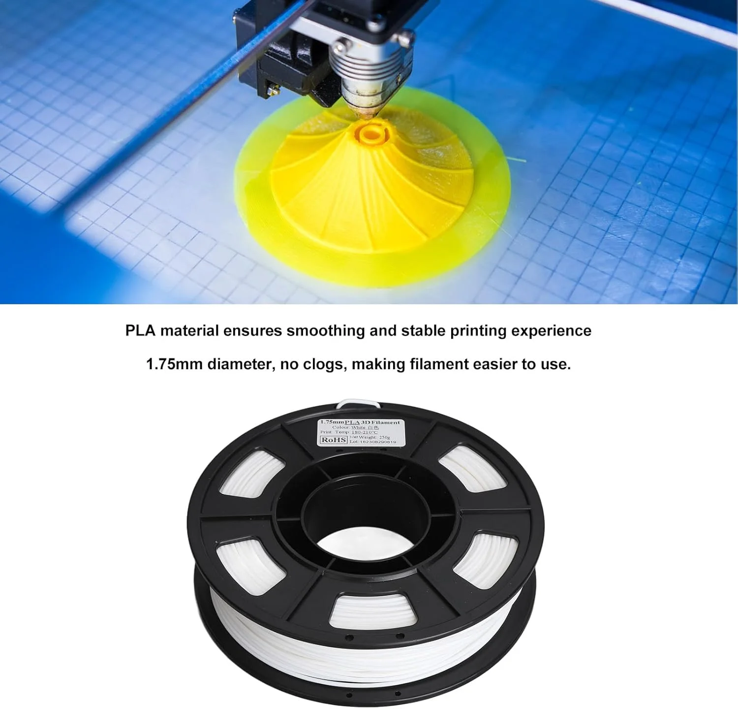 فیلامنت پرینتر سه بعدی PLA گوونیک 1.75 میلی‌متری، وزن خالص 250 گرم، جایگزین شارژ مجدد چاپ سه بعدی با دقت بالا، مناسب برای تجهیزات چاپ سه بعدی