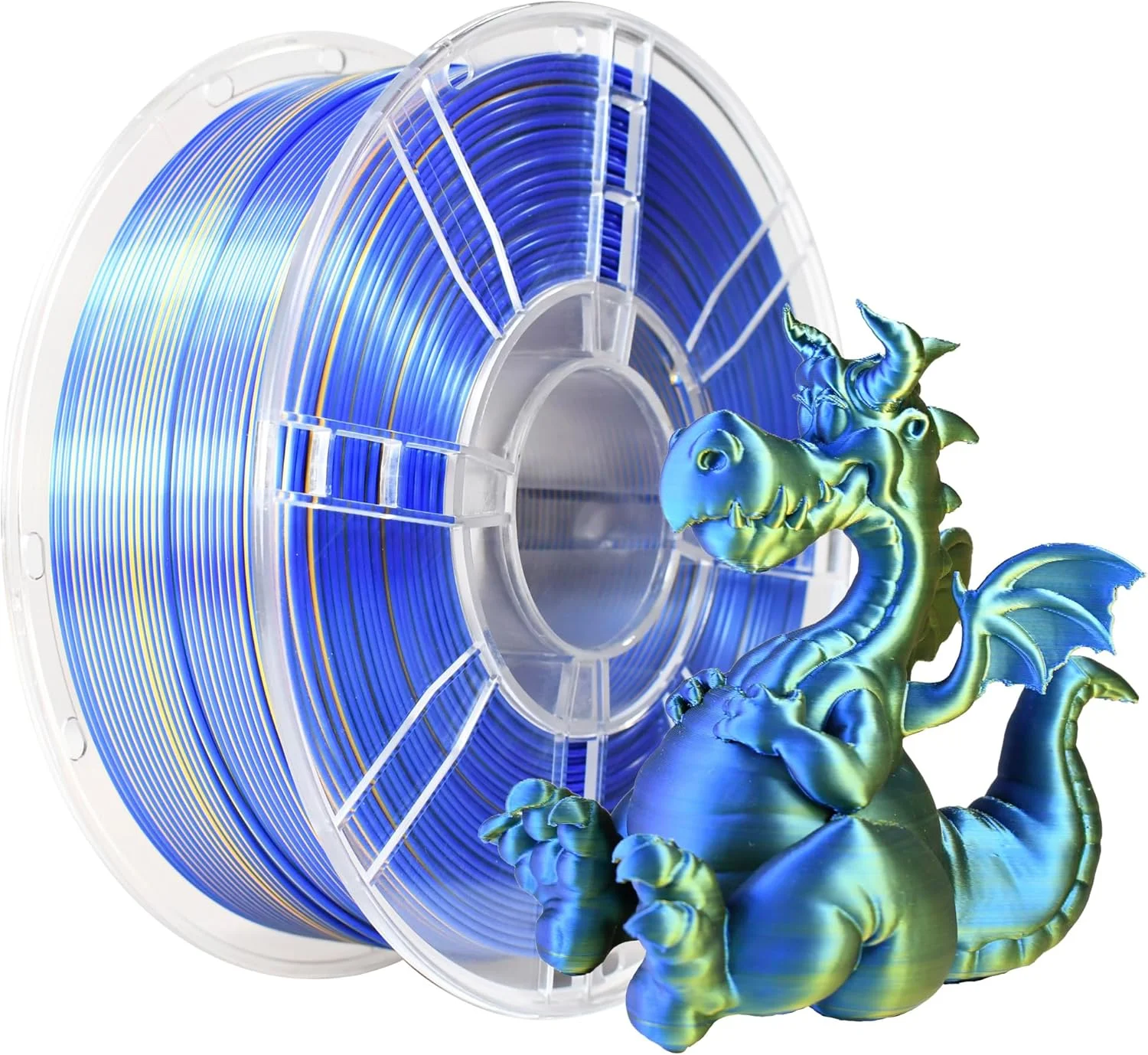 فیلامنت پرینتر سه بعدی iBOSS PLA PLUS، فیلامنت PLA+ 1.75mm ابریشمی دو رنگ، فیلامنت پرینت سه بعدی روشن Co-Extrusion 1kg (2.2lbs)، ابریشمی دو رنگ آبی و طلایی