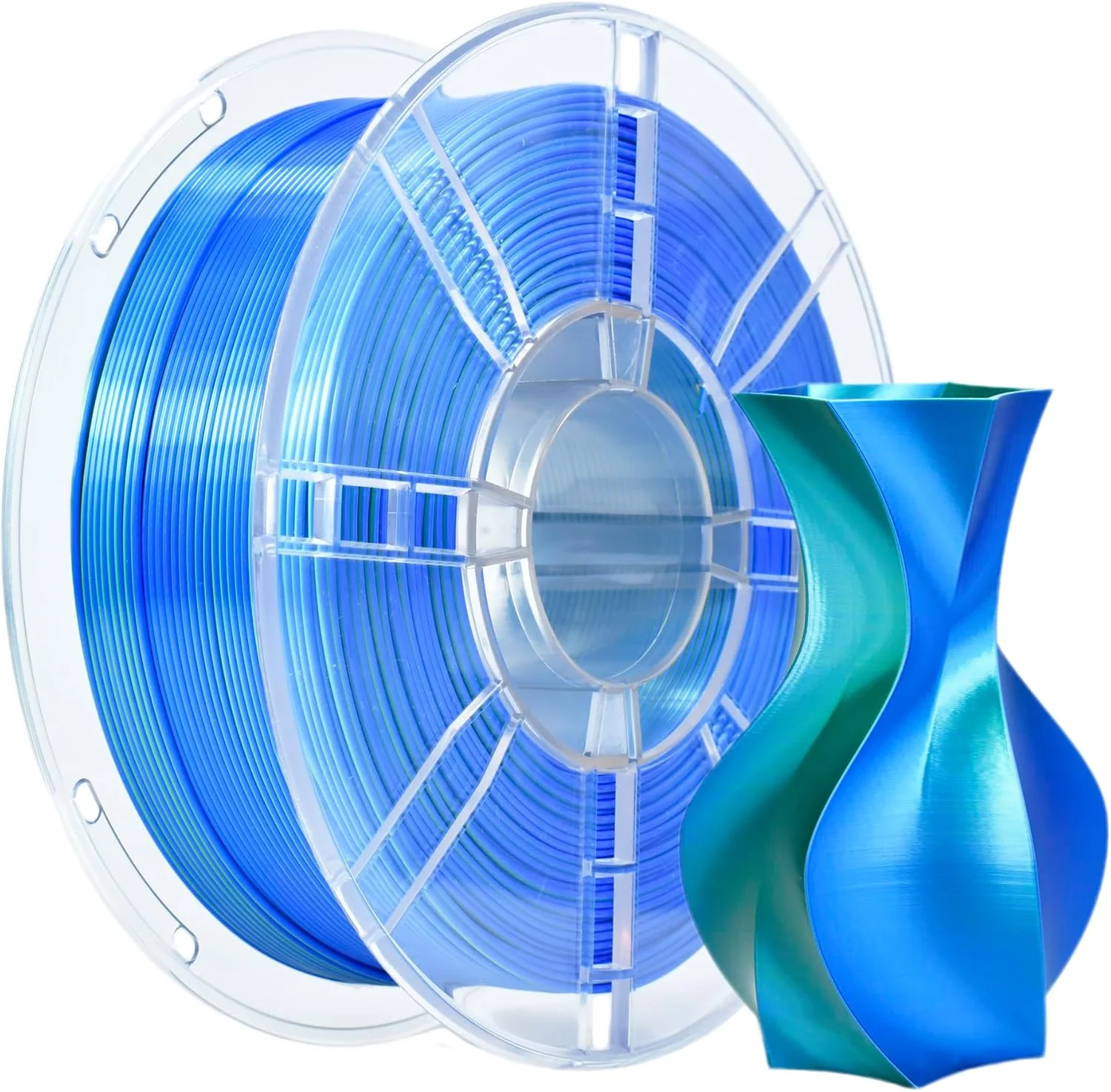 فیلامنت پرینتر سه بعدی iBOSS PLA PLUS، فیلامنت PLA+ 1.75 میلی‌متری ابریشمی دورنگ، فیلامنت پرینت سه بعدی براق Co-Extrusion 1 کیلوگرمی (2.2 پوند)، ابریشمی دورنگ آبی سبز