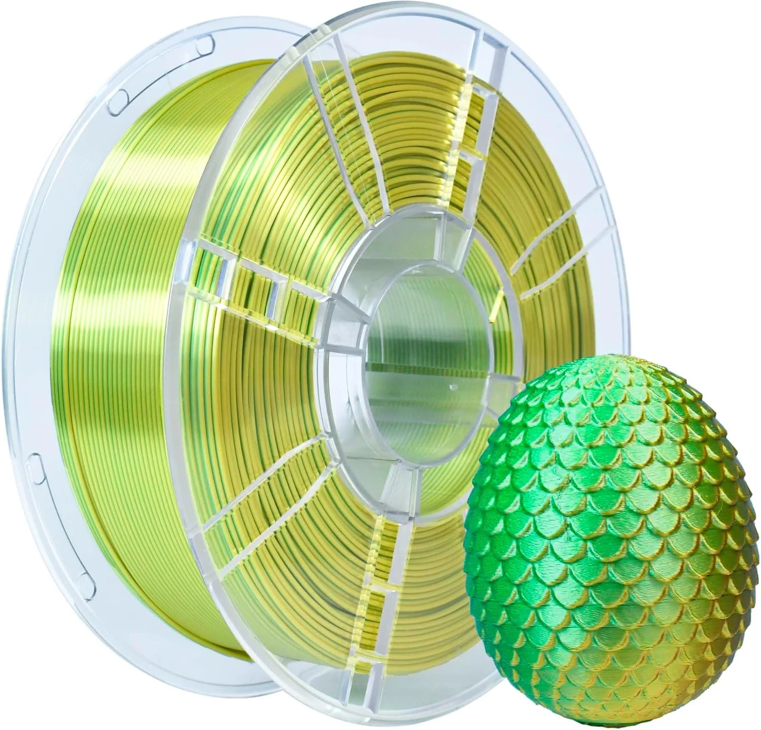 فیلامنت پرینتر سه بعدی PLA آی‌باس، فیلامنت PLA 1.75 میلی‌متری ابریشمی دورنگ، فیلامنت پرینت سه بعدی اکستروژن روشن 1 کیلوگرمی (2.2 پوند)، دورنگ زرد سبز