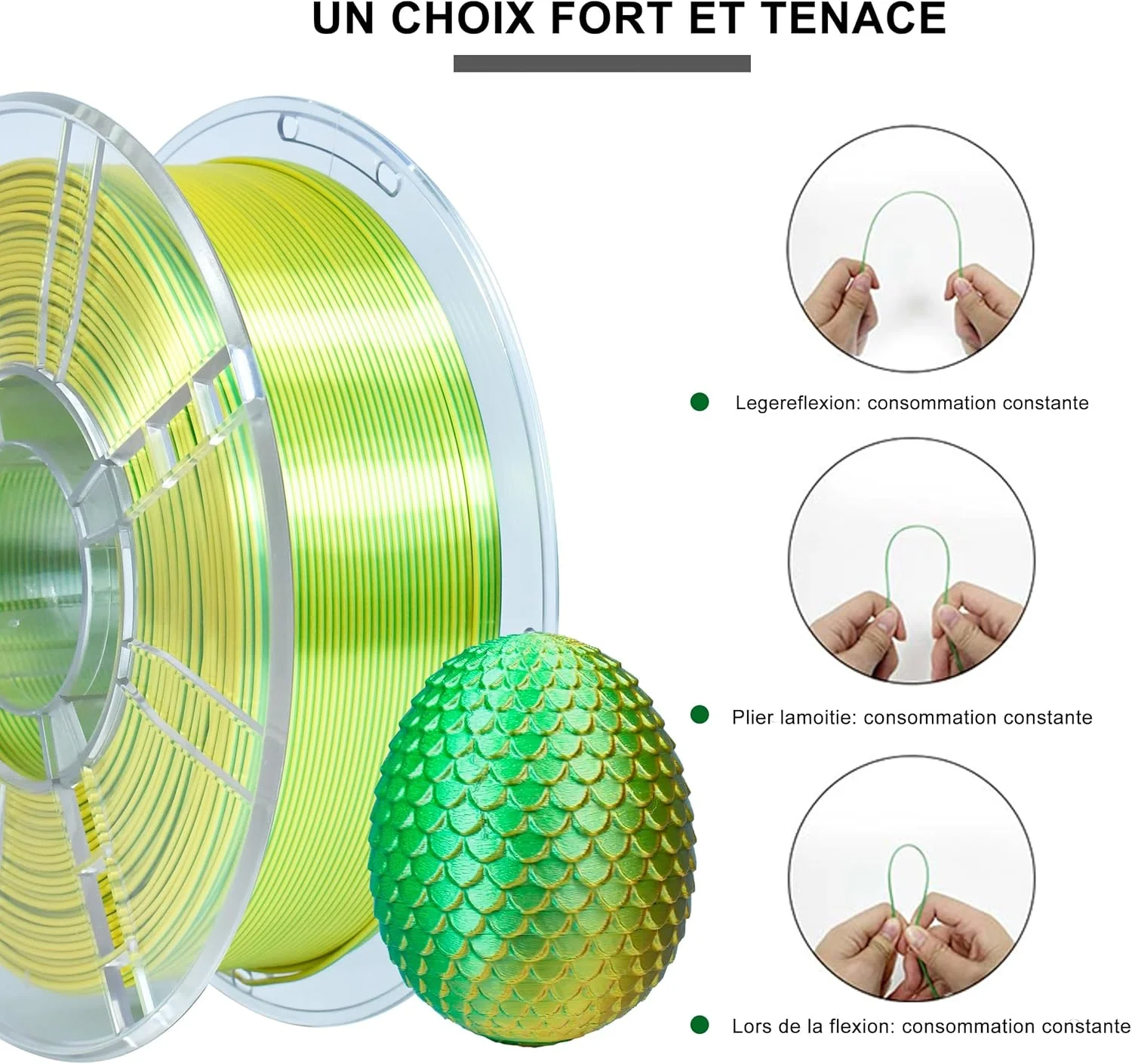 فیلامنت پرینتر سه بعدی PLA آی‌باس، فیلامنت PLA 1.75 میلی‌متری ابریشمی دورنگ، فیلامنت پرینت سه بعدی اکستروژن روشن 1 کیلوگرمی (2.2 پوند)، دورنگ زرد سبز