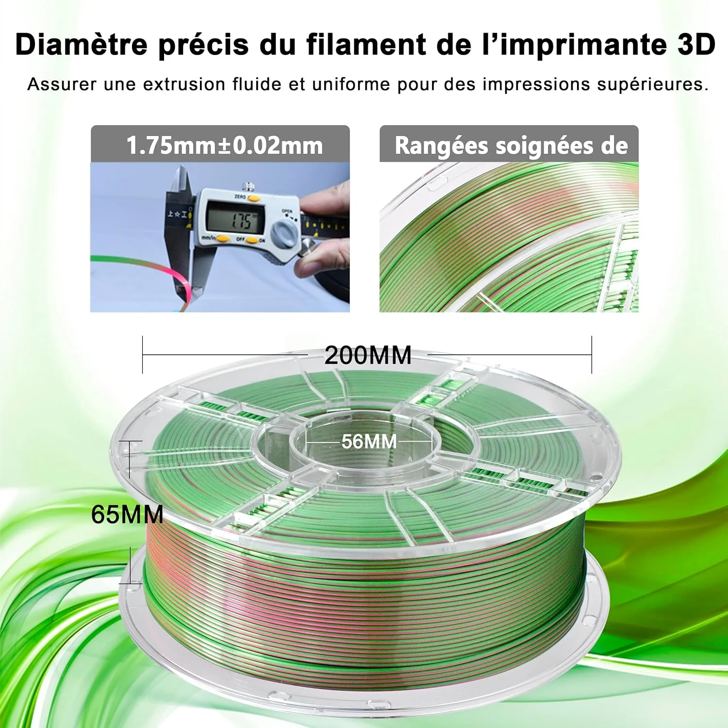 فیلامنت پرینتر سه بعدی iBOSS PLA PLUS، فیلامنت PLA+ 1.75mm ابریشمی دو رنگ، فیلامنت براق برای پرینت سه بعدی، کو اکستروژن 1 کیلوگرمی (2.2 پوند)، ابریشمی دو رنگ قرمز سبز