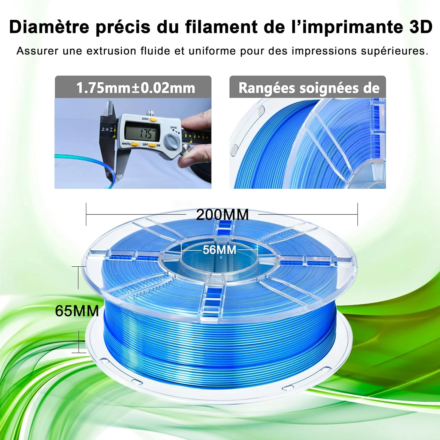 فیلامنت پرینتر سه بعدی iBOSS PLA PLUS، فیلامنت PLA+ 1.75 میلی‌متری ابریشمی دورنگ، فیلامنت پرینت سه بعدی براق Co-Extrusion 1 کیلوگرمی (2.2 پوند)، ابریشمی دورنگ آبی سبز