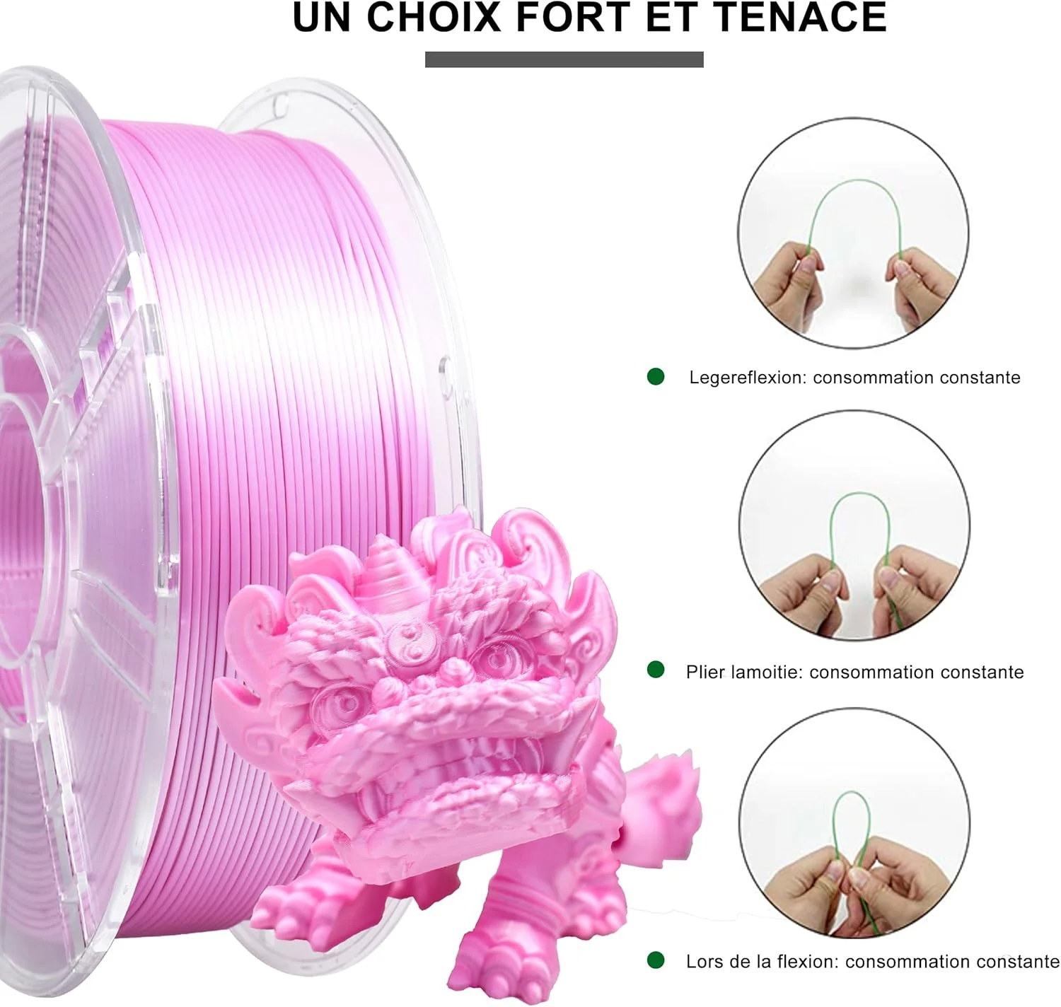 فیلامنت پرینتر سه بعدی iBOSS PLA+، فیلامنت PLA PLUS 1.75mm ابریشمی براق، چاپ سه بعدی Co-Extrusion 1 کیلوگرم (2.2 پوند)، صورتی ابریشمی