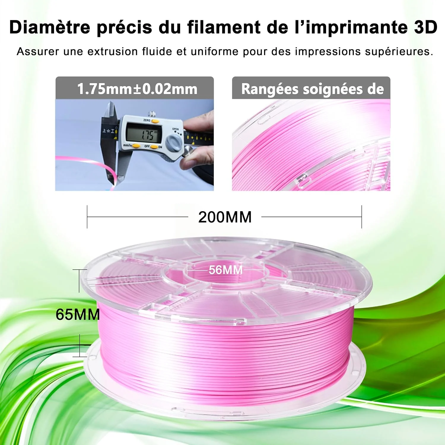 فیلامنت پرینتر سه بعدی iBOSS PLA+، فیلامنت PLA PLUS 1.75mm ابریشمی براق، چاپ سه بعدی Co-Extrusion 1 کیلوگرم (2.2 پوند)، صورتی ابریشمی