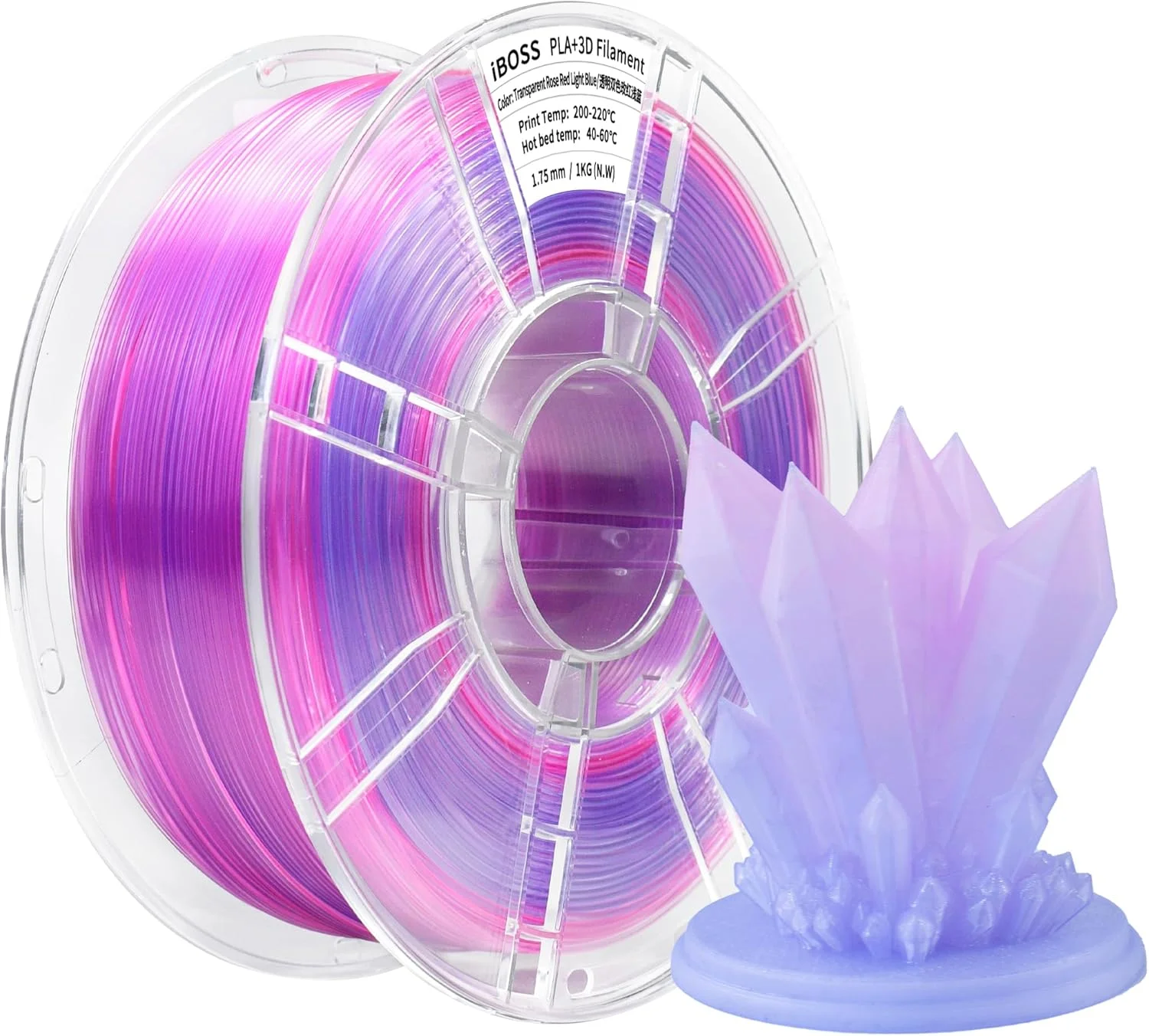 فیلامنت پرینتر سه بعدی PLA+ گرادیانی iBOSS، 1.75 +/- 0.03 میلی متر، قرقره 1 کیلوگرمی (2.2 پوند)، فیلامنت پرینت سه بعدی دو رنگ، مناسب برای اکثر پرینترهای FDM (صورتی شفاف، قرمز، آبی روشن)