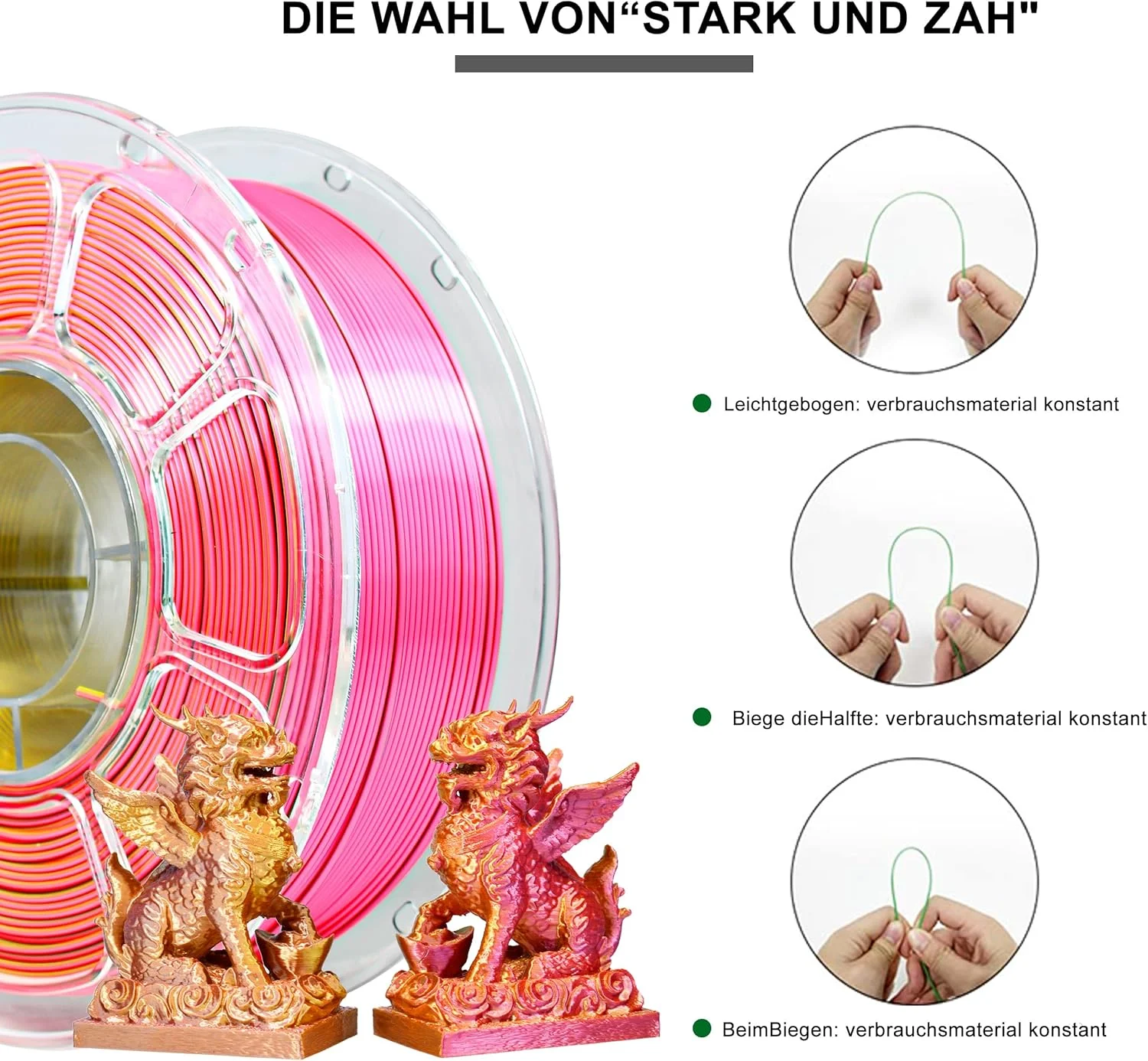 فیلامنت PLA+ آی‌باس، فیلامنت ابریشمی چهار رنگ، متریال چاپ سه بعدی درخشان، 1.75mm +/-0.02mm، 1 کیلوگرم/اسپول، 2.2 پوند سازگار با اکثر پرینترهای FDM (ابریشم چهار رنگ Brocade02)