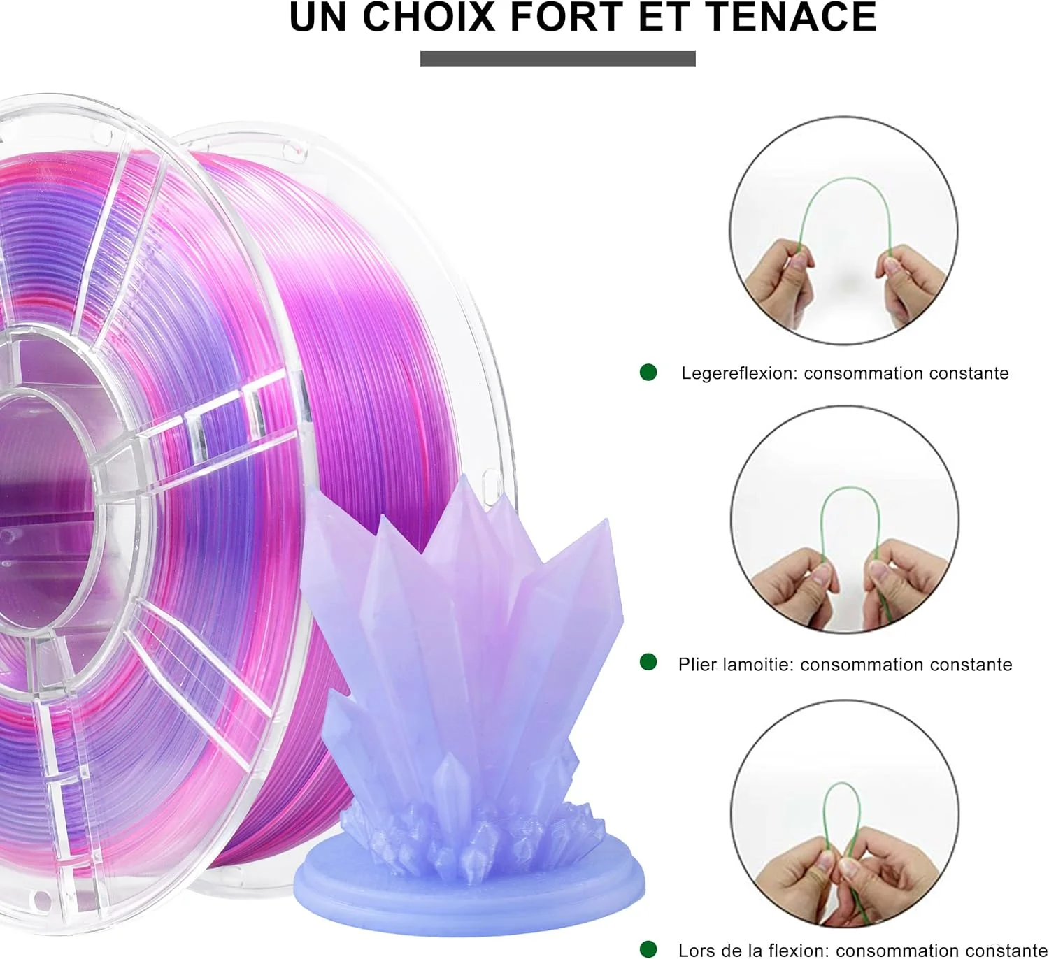 فیلامنت پرینتر سه بعدی PLA+ گرادیانی iBOSS، 1.75 +/- 0.03 میلی متر، قرقره 1 کیلوگرمی (2.2 پوند)، فیلامنت پرینت سه بعدی دو رنگ، مناسب برای اکثر پرینترهای FDM (صورتی شفاف، قرمز، آبی روشن)