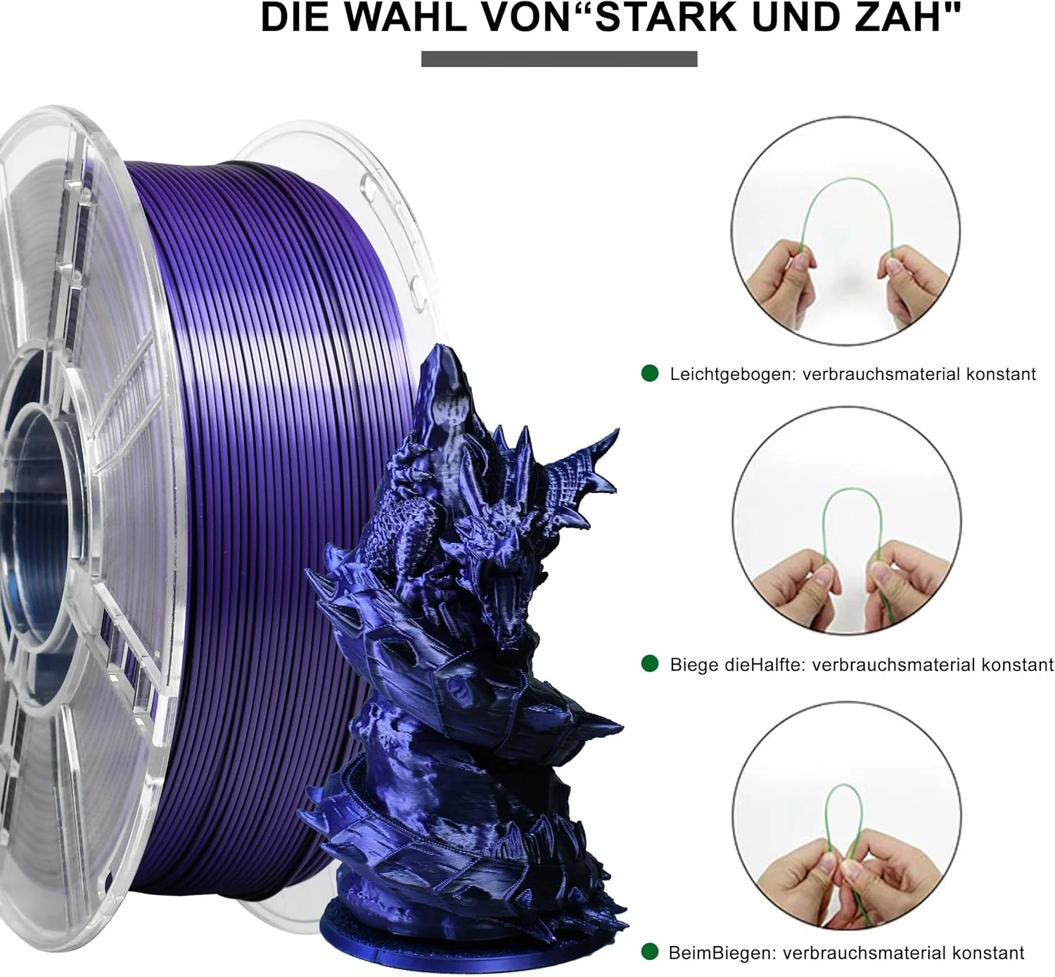 فیلامنت PLA+ آی‌باس ابریشمی آبی مشکی بنفش، متریال چاپ سه بعدی روشن، 1.75 میلی‌متر +/- 0.02 میلی‌متر، 1 کیلوگرم/اسپول، 2.2 پوند سازگار با اکثر پرینترهای FDM (آبی، مشکی و بنفش)