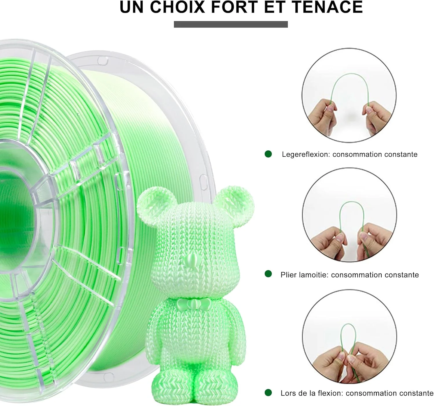 فیلامنت پرینتر سه بعدی PLA Plus ابریشمی گرادیانی iBOSS، 1.75+/-0.03 میلی متر، 1 کیلوگرم (2.2 پوند) دو رنگ، مناسب برای اکثر پرینترهای FDM (گرادیان سبز سفید)