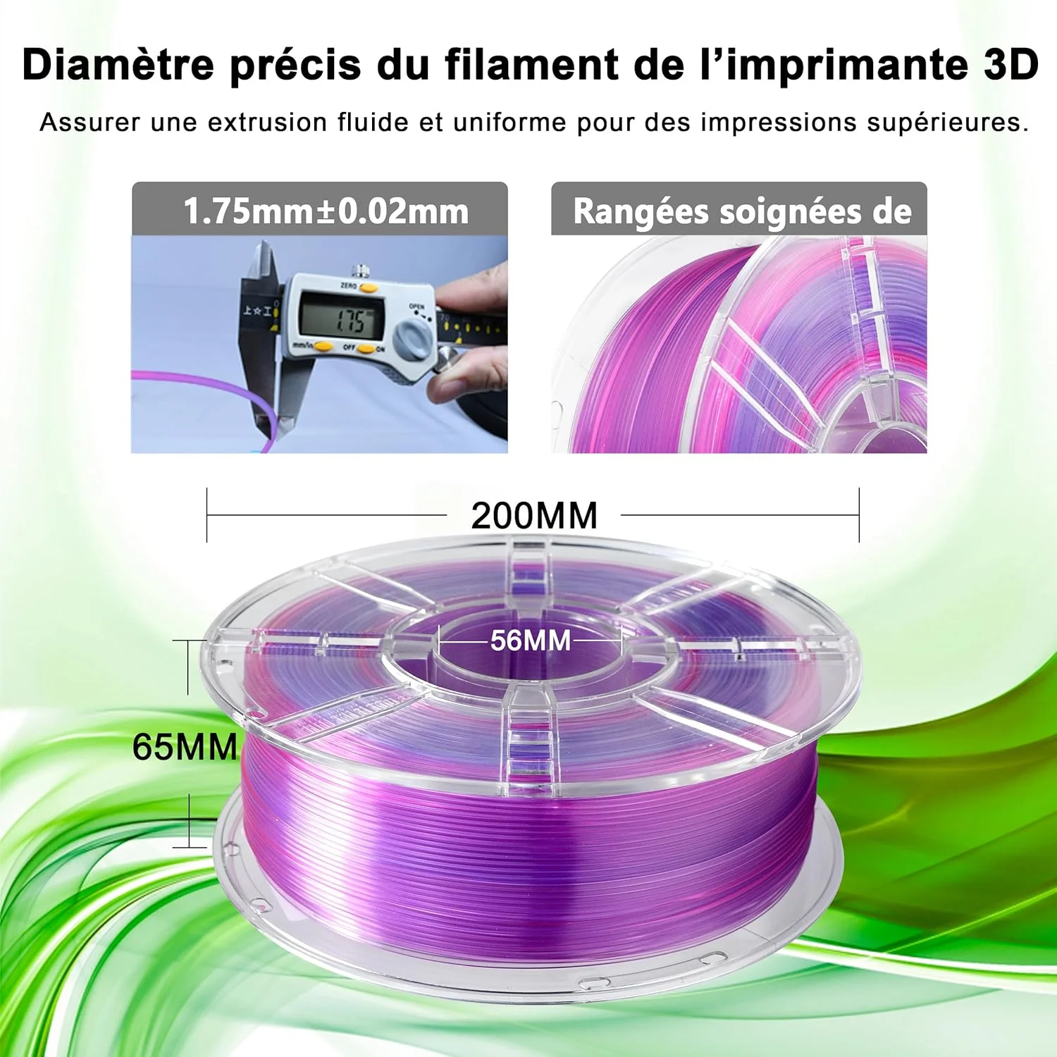 فیلامنت پرینتر سه بعدی PLA+ گرادیانی iBOSS، 1.75 +/- 0.03 میلی متر، قرقره 1 کیلوگرمی (2.2 پوند)، فیلامنت پرینت سه بعدی دو رنگ، مناسب برای اکثر پرینترهای FDM (صورتی شفاف، قرمز، آبی روشن)