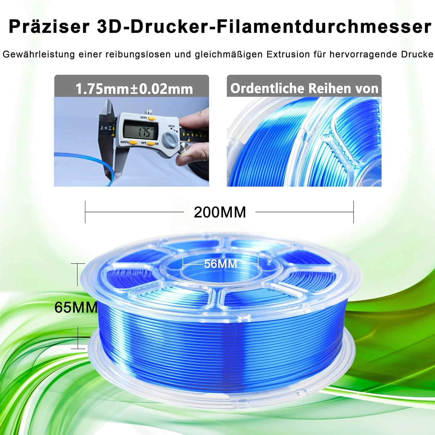 فیلامنت PLA+ آی‌باس 1.75 میلی‌متری، آبی ابریشمی، متریال چاپ سه بعدی فیلامنت صاف، دقت ابعادی +/- 0.02 میلی‌متر، 1 کیلوگرم/سیم، 2.2 پوند سازگار با اکثر پرینترهای FDM (آبی)