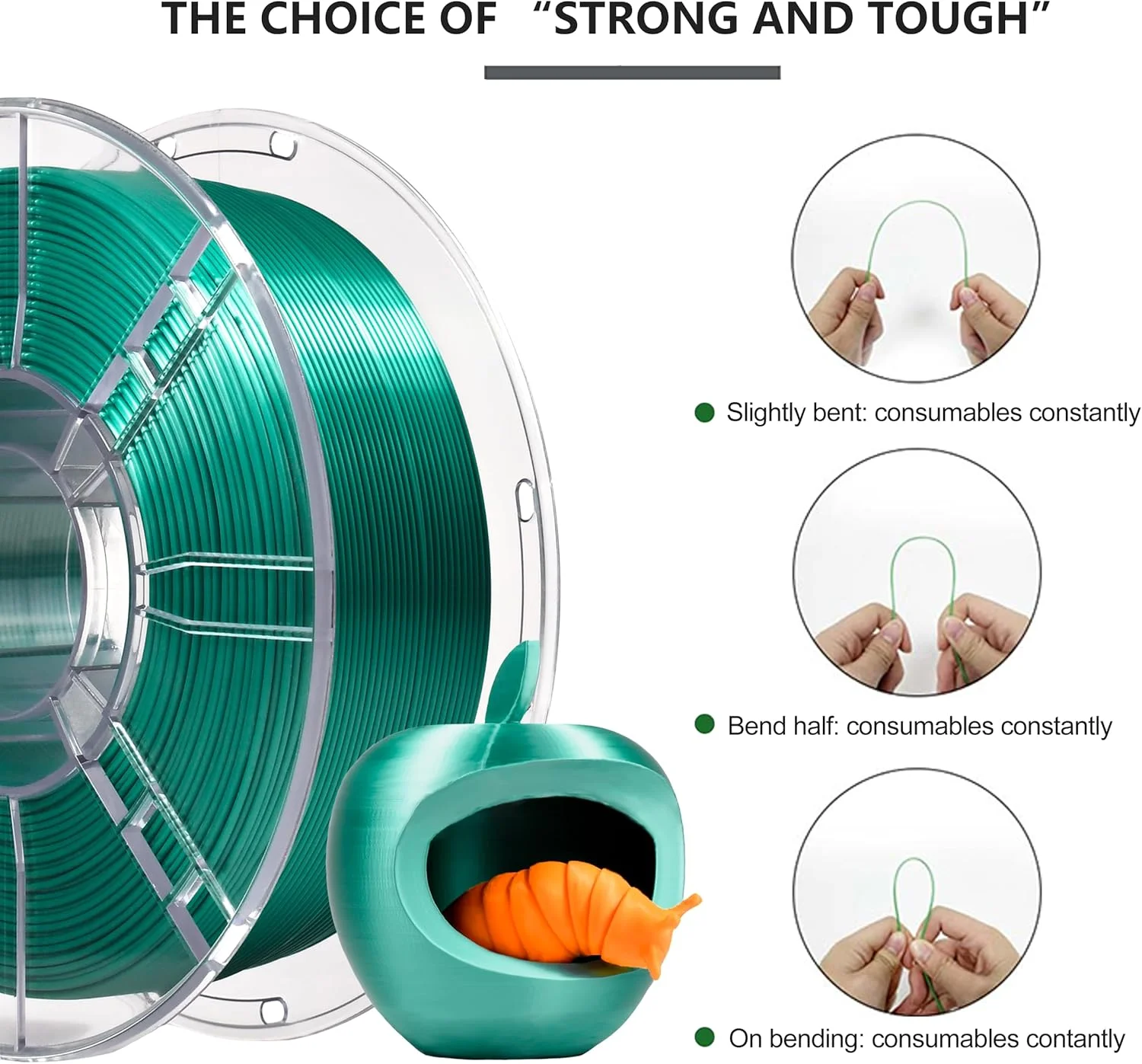 فیلامنت پرینتر سه بعدی iBOSS PLA Pro (PLA+) 1.75mm، فیلامنت ابریشمی براق برای پرینت سه بعدی، رول 1 کیلوگرمی (2.2 پوند)، دقت ابعادی +/- 0.02mm، فیلامنت PLA Plus، مناسب برای اکثر پرینترهای FDM (سبز زمردی ابریشمی)