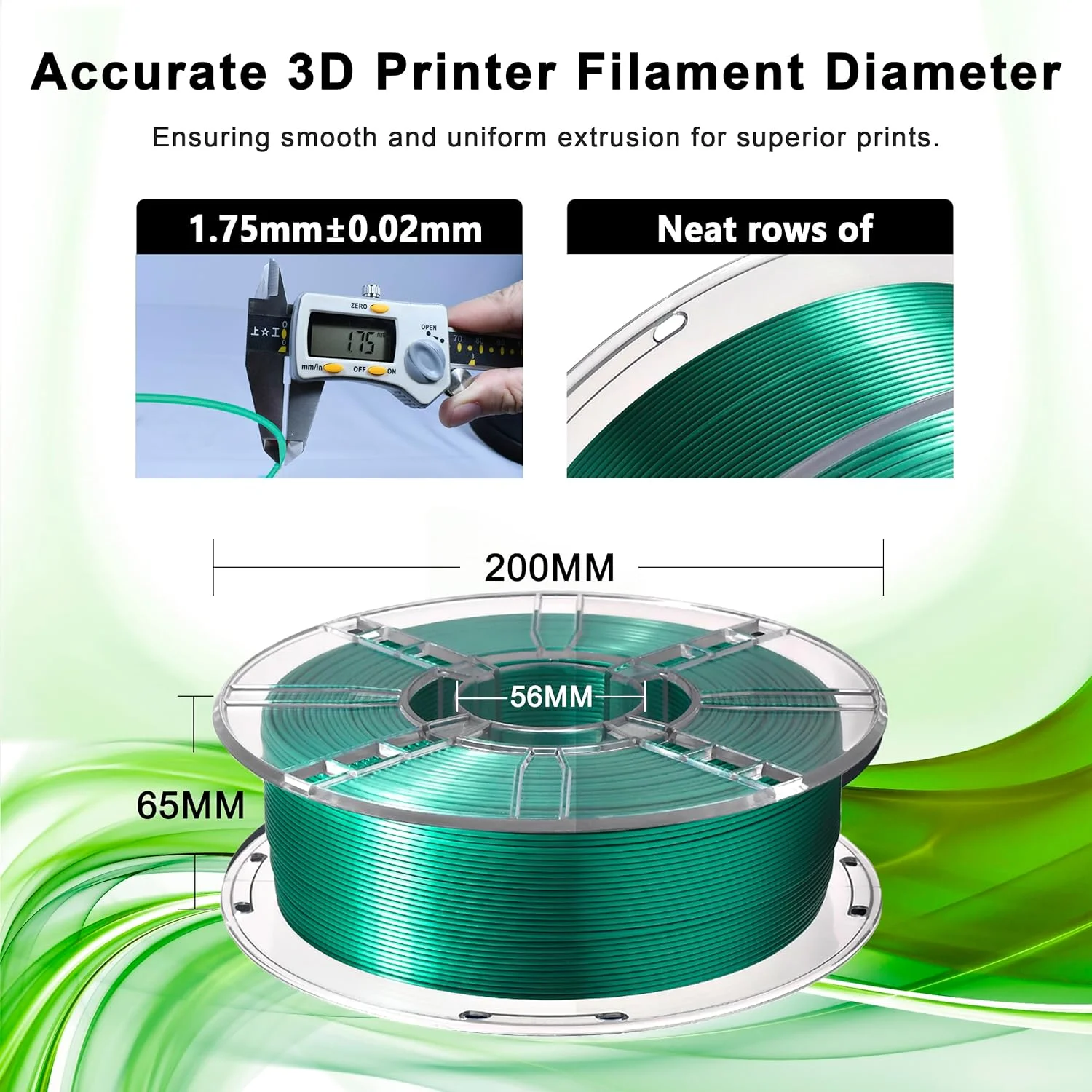 فیلامنت پرینتر سه بعدی iBOSS PLA Pro (PLA+) 1.75mm، فیلامنت ابریشمی براق برای پرینت سه بعدی، رول 1 کیلوگرمی (2.2 پوند)، دقت ابعادی +/- 0.02mm، فیلامنت PLA Plus، مناسب برای اکثر پرینترهای FDM (سبز زمردی ابریشمی)
