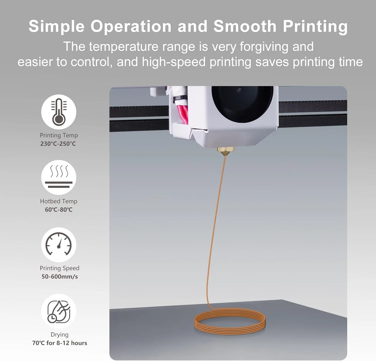 فیلامنت PETG آی‌مای 1.75 میلی‌متری 1 کیلوگرمی، فیلامنت پرینتر سه بعدی PETG کهربایی شفاف، ایده‌آل برای چاپ آباژور، چاپ با سرعت بالا، دقت ابعادی +/- 0.02 میلی‌متر
