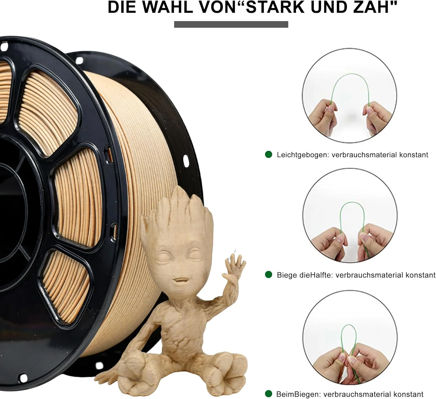 فیلامنت PLA+ آی‌باس، چوب گلابی زرد، متریال سبک برای پرینت سه بعدی، ۱.۷۵ میلی‌متر +/- ۰.۰۲ میلی‌متر، ۱ کیلوگرم/اسپول، سازگار با اکثر پرینترهای FDM (چوب گلابی زرد)