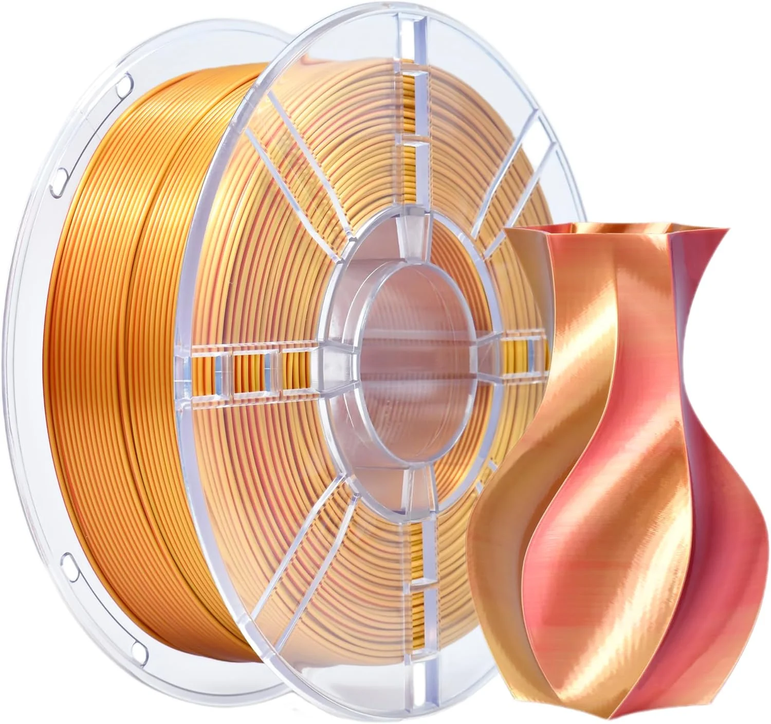 فیلامنت ابریشمی دو رنگ PLA پرینتر سه بعدی iBOSS، 1.75 میلی متر +/- 0.02 میلی متر، فیلامنت PLA براق Coextrusion، 1 کیلوگرم (2.2 پوند)، مناسب برای اکثر پرینترهای FDM، طلایی قرمز ابریشمی