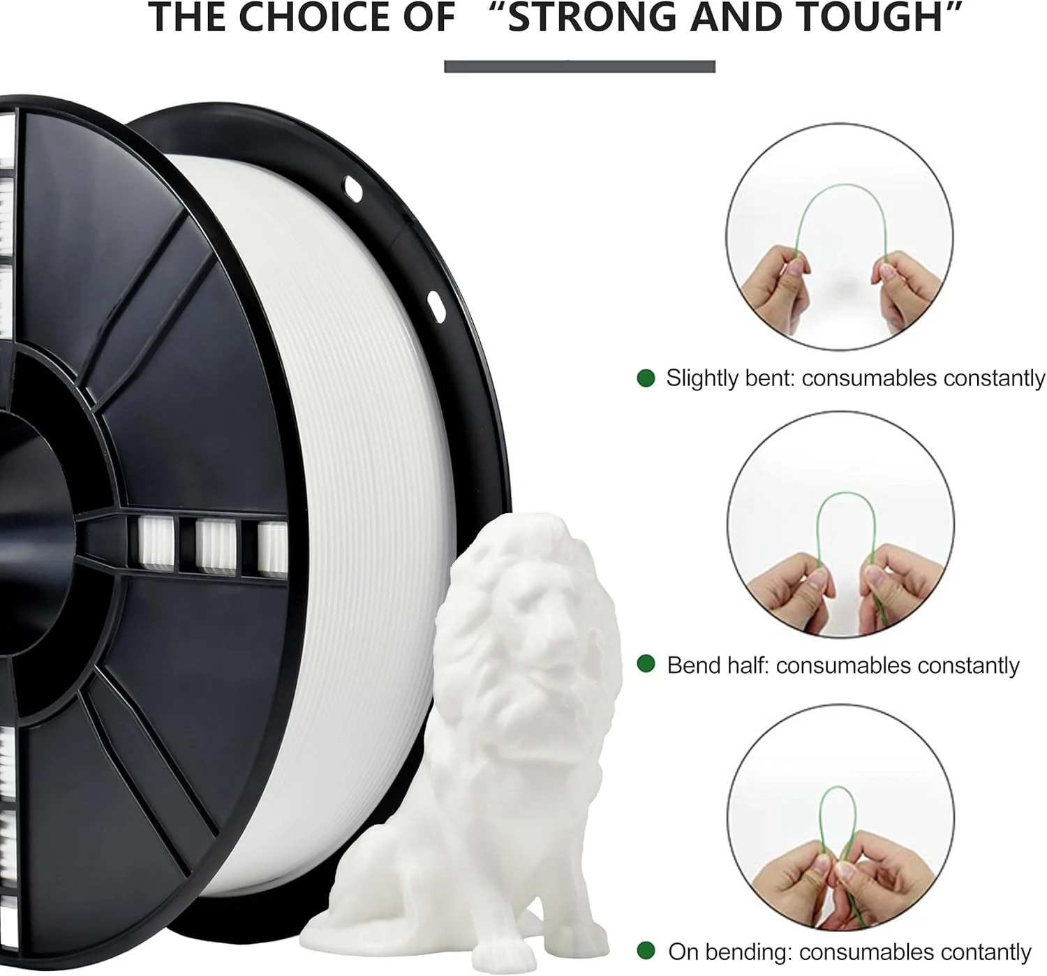 فیلامنت PLA+ آی‌باس، فیلامنت پرینتر سه بعدی PLA پلاس 1.75 میلی‌متری، دقت ابعادی +/- 0.02 میلی‌متر، اسپول 1 کیلوگرمی (2.2 پوند) فیلامنت پرینت سه بعدی برای پرینترهای سه بعدی، سفید