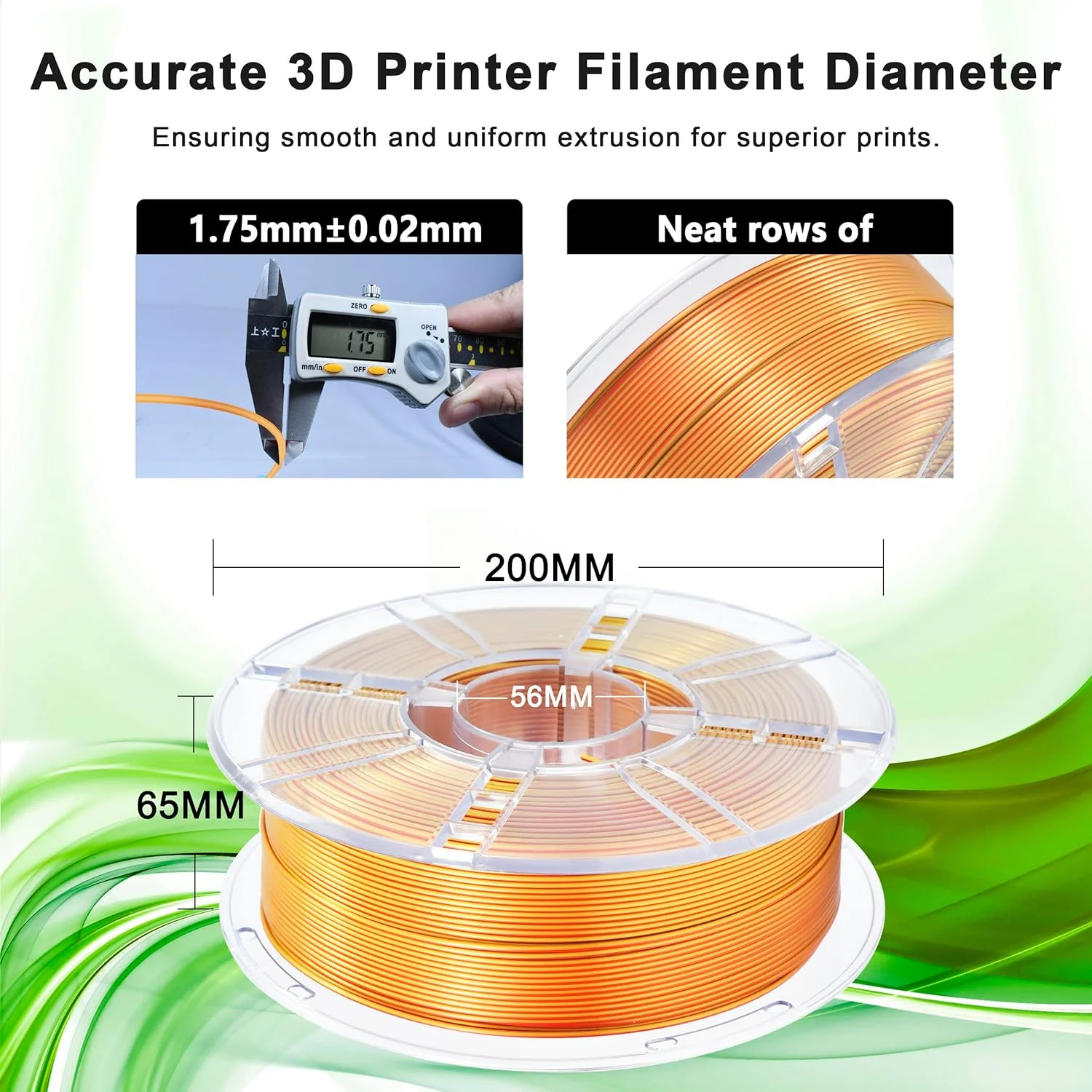 فیلامنت ابریشمی دو رنگ PLA پرینتر سه بعدی iBOSS، 1.75 میلی متر +/- 0.02 میلی متر، فیلامنت PLA براق Coextrusion، 1 کیلوگرم (2.2 پوند)، مناسب برای اکثر پرینترهای FDM، طلایی قرمز ابریشمی