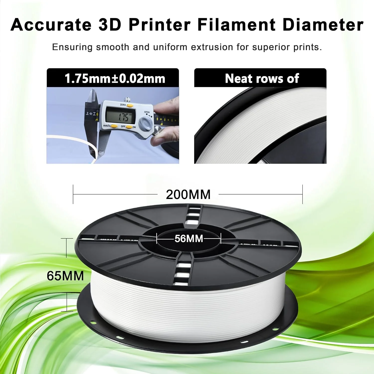 فیلامنت PLA+ آی‌باس، فیلامنت پرینتر سه بعدی PLA پلاس 1.75 میلی‌متری، دقت ابعادی +/- 0.02 میلی‌متر، اسپول 1 کیلوگرمی (2.2 پوند) فیلامنت پرینت سه بعدی برای پرینترهای سه بعدی، سفید