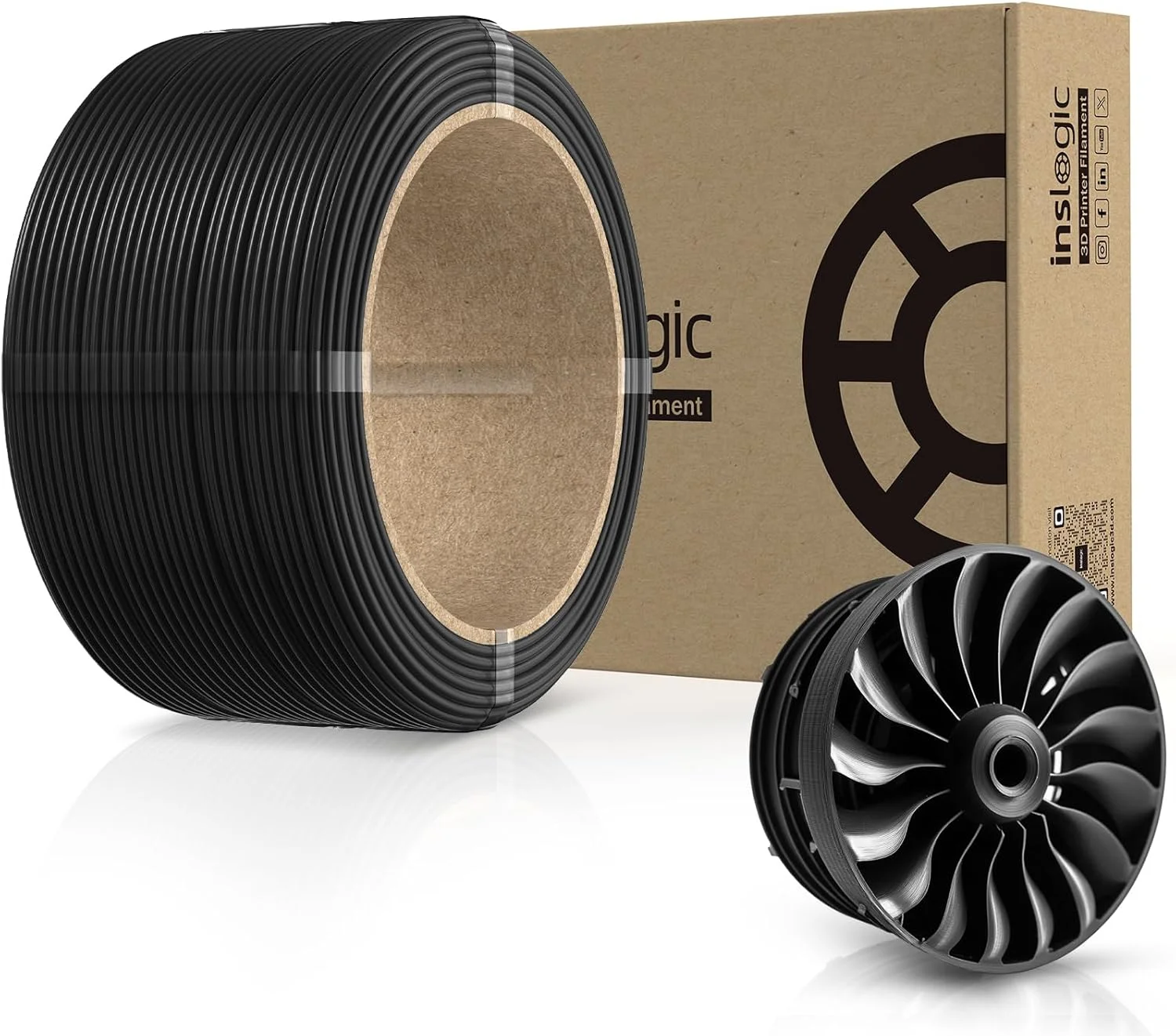 فیلامنت الیاف کربن Inslogic PA12-CF، 1.75 میلی متر، فیلامنت نایلون با استحکام بالا برای چاپ سه بعدی، دمای چاپ 260-280 درجه سانتیگراد، مقاوم در برابر سایش و پیچ خوردگی، ایده آل برای قطعات کاربردی، قرقره 0.25 کیلوگرمی، مشکی