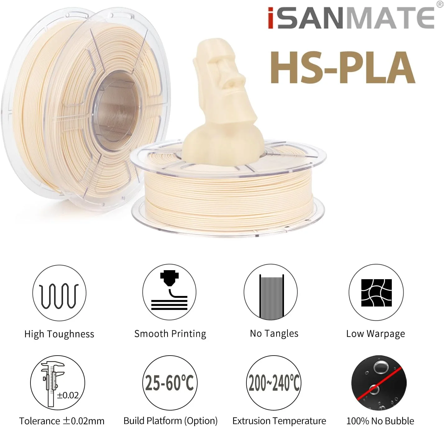 فیلامنت PLA سرعت بالا iSANMATE 1.75، فیلامنت Hyper PLA 1.75، فیلامنت پرینتر سه بعدی مناسب برای پرینت سریع، پشتیبانی از سرعت پرینت 0-600 میلی متر بر ثانیه (رنگ پوست)