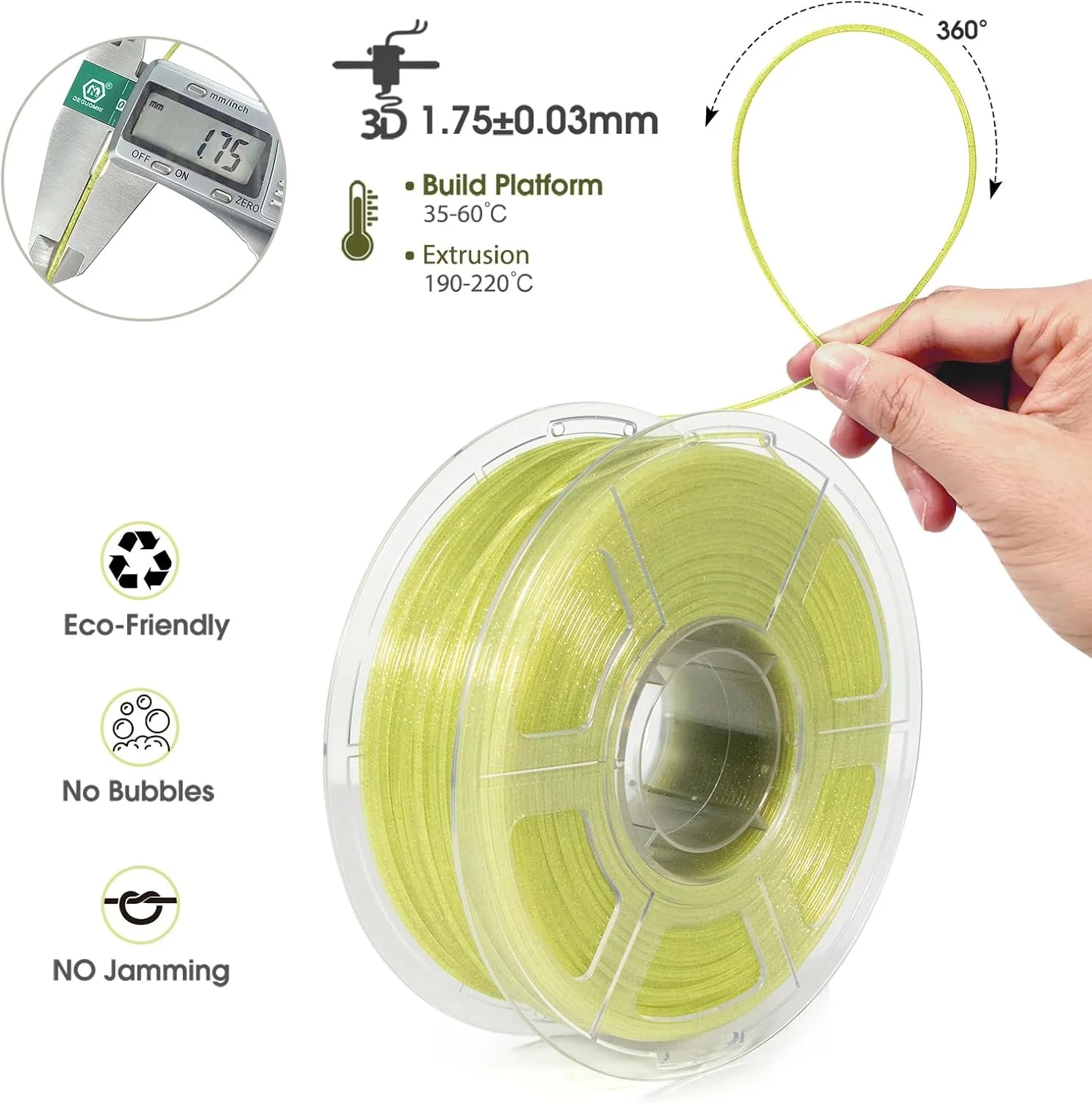فیلامنت پرینتر سه بعدی iSANMATE، فیلامنت PLA زرد اکلیلی شفاف 1.75 میلی متر، فیلامنت پرینت سه بعدی 1 کیلوگرم/2.2 پوند