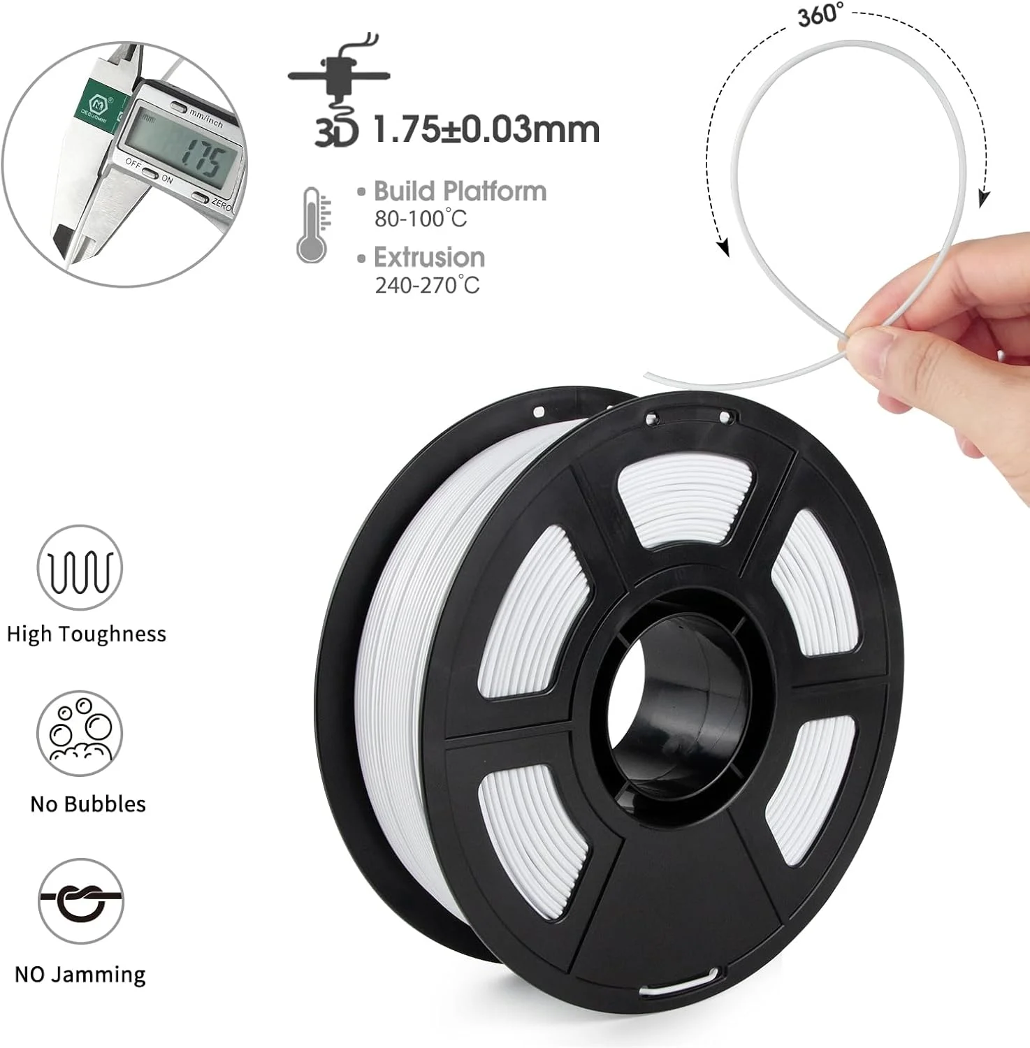 فیلامنت ASA سفید iSANMATE، 1.75 میلی‌متر، فیلامنت ممتاز ضد اشعه UV و مقاوم در برابر آب و هوا برای چاپگر سه بعدی فضای باز، دقت ابعادی +/- 0.02 میلی‌متر، 1 کیلوگرم فیلامنت چاپ سه بعدی برای چاپگرهای سه بعدی