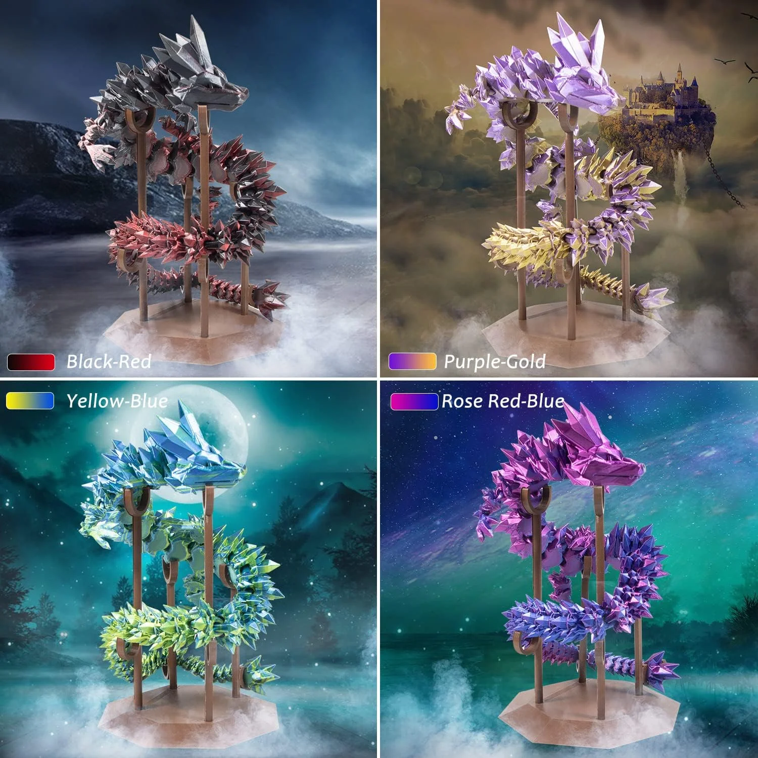 فیلامنت پرینتر سه بعدی PLA دو رنگ iSANMATE، مجموعه فیلامنت PLA ابریشمی دو رنگ، فیلامنت PLA 1.75 میلی متری، -0.02 میلی متر، فیلامنت PLA 250 گرمی x 4 قرقره، قرمز رز آبی/آبی زرد/قرمز مشکی/طلایی بنفش