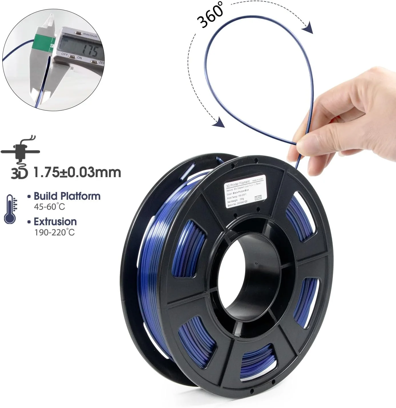 فیلامنت پرینتر سه بعدی iSANMATE، بسته فیلامنت PLA 1.75 میلی متری، بسته فیلامنت رنگین کمانی، فیلامنت PLA رنگین کمانی ابریشمی گرادیانی، فیلامنت پرینت سه بعدی، 250 گرم X 4 حلقه