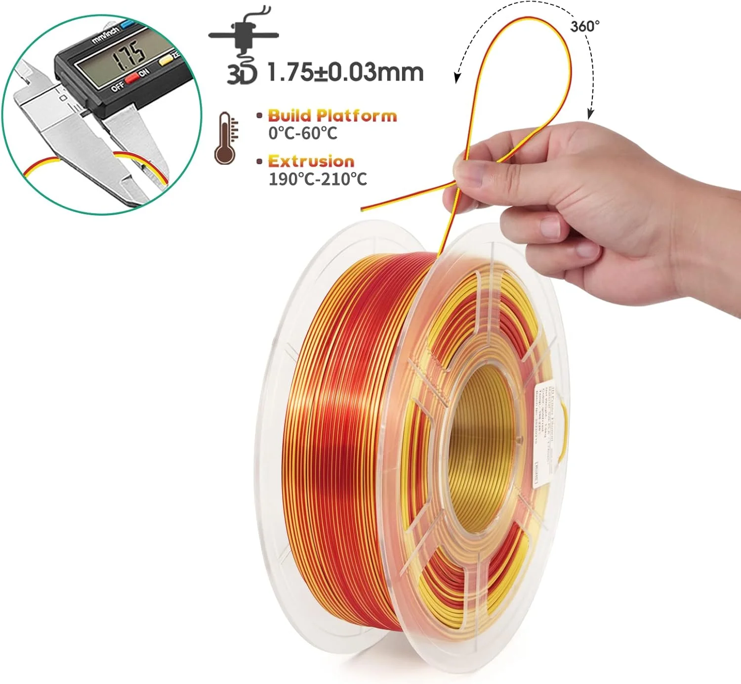 فیلامنت پرینتر سه بعدی iSANMATE، فیلامنت PLA 1.75mm دو رنگ ابریشمی PLA، فیلامنت چاپ سه بعدی ابریشمی طلایی قرمز، 1 کیلوگرم