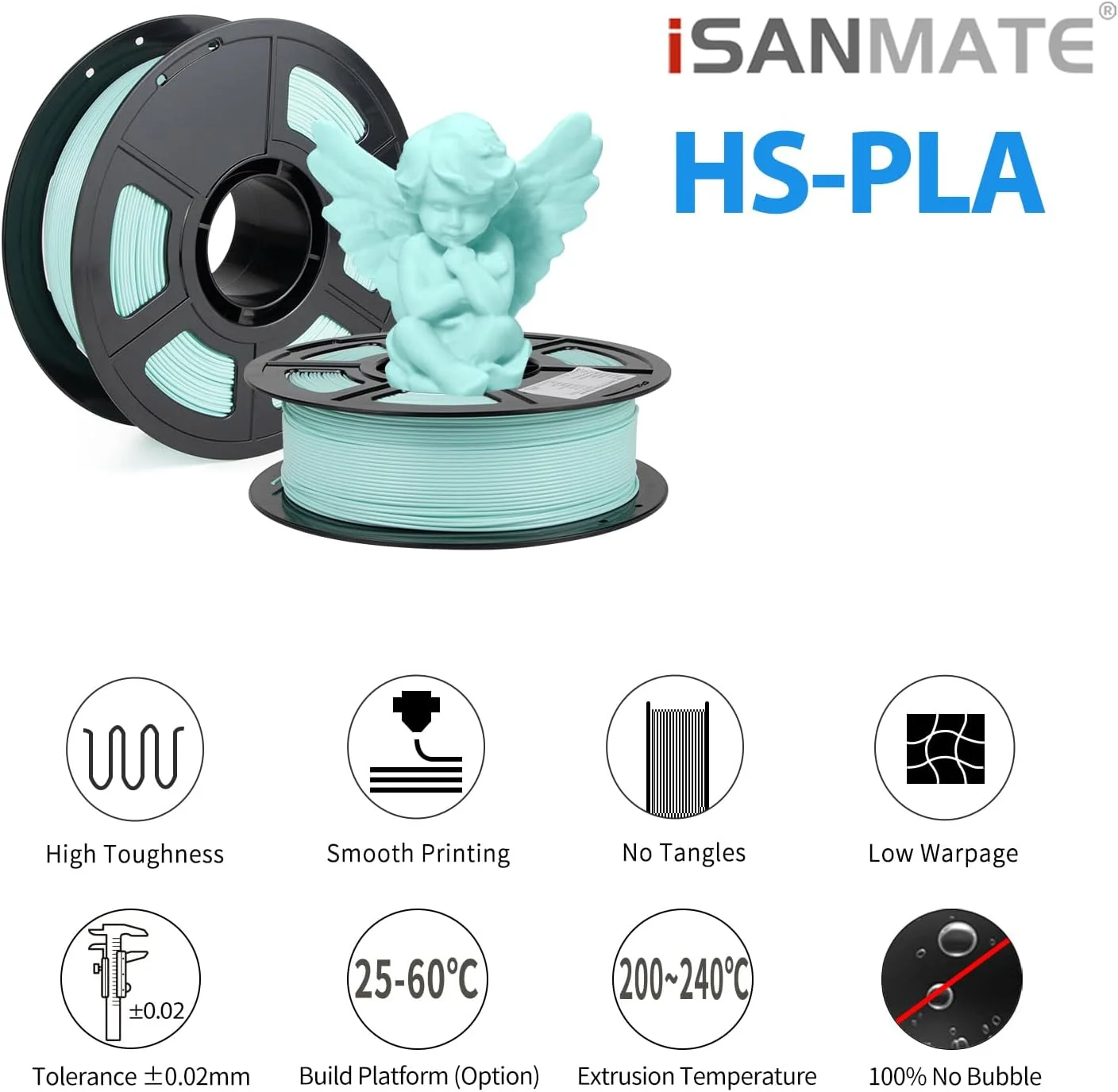 فیلامنت پرینتر سه بعدی iSANMATE آبی آسمانی 1 کیلوگرم، PLA با سرعت چاپ سریع، دقت ابعادی ±0.02mm، 1 کیلوگرم/اسپول