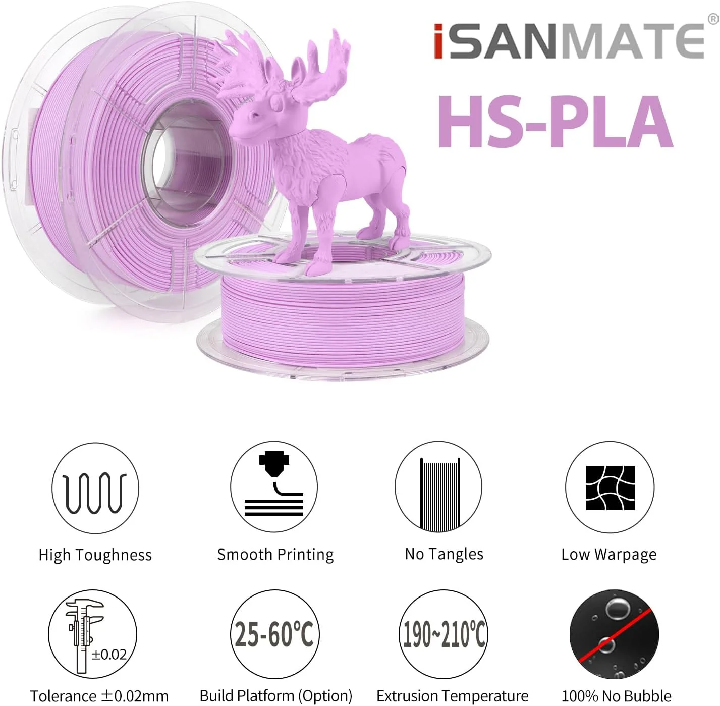 فیلامنت PLA+ مات سرعت بالا iSANMATE برای پرینتر سه بعدی، فیلامنت PLA+ مات 1.75 میلی متر +/- 0.02 میلی متر، مناسب برای پرینت سریع، فیلامنت پرینتر سه بعدی 1 کیلوگرم