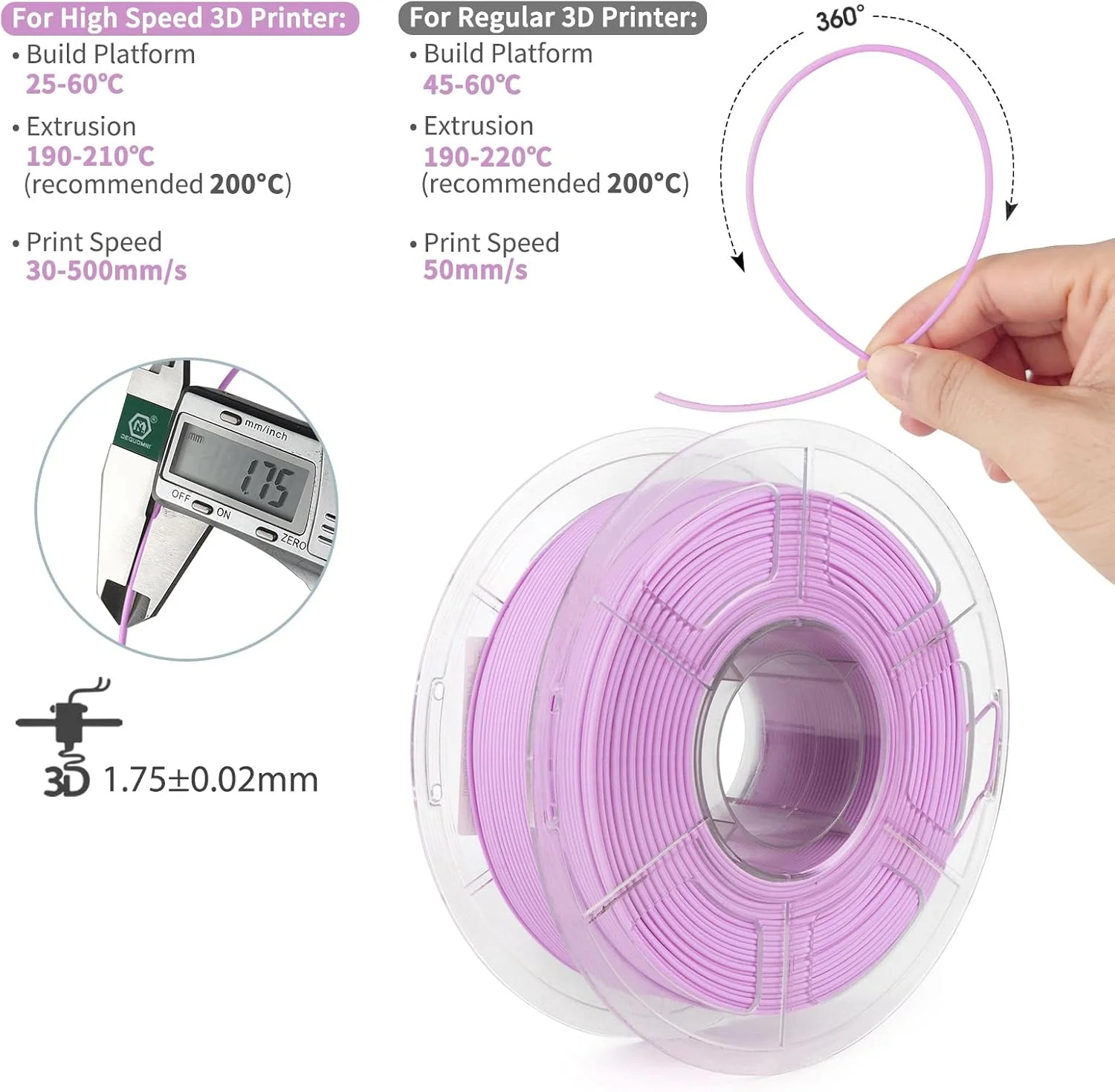 فیلامنت PLA+ مات سرعت بالا iSANMATE برای پرینتر سه بعدی، فیلامنت PLA+ مات 1.75 میلی متر +/- 0.02 میلی متر، مناسب برای پرینت سریع، فیلامنت پرینتر سه بعدی 1 کیلوگرم